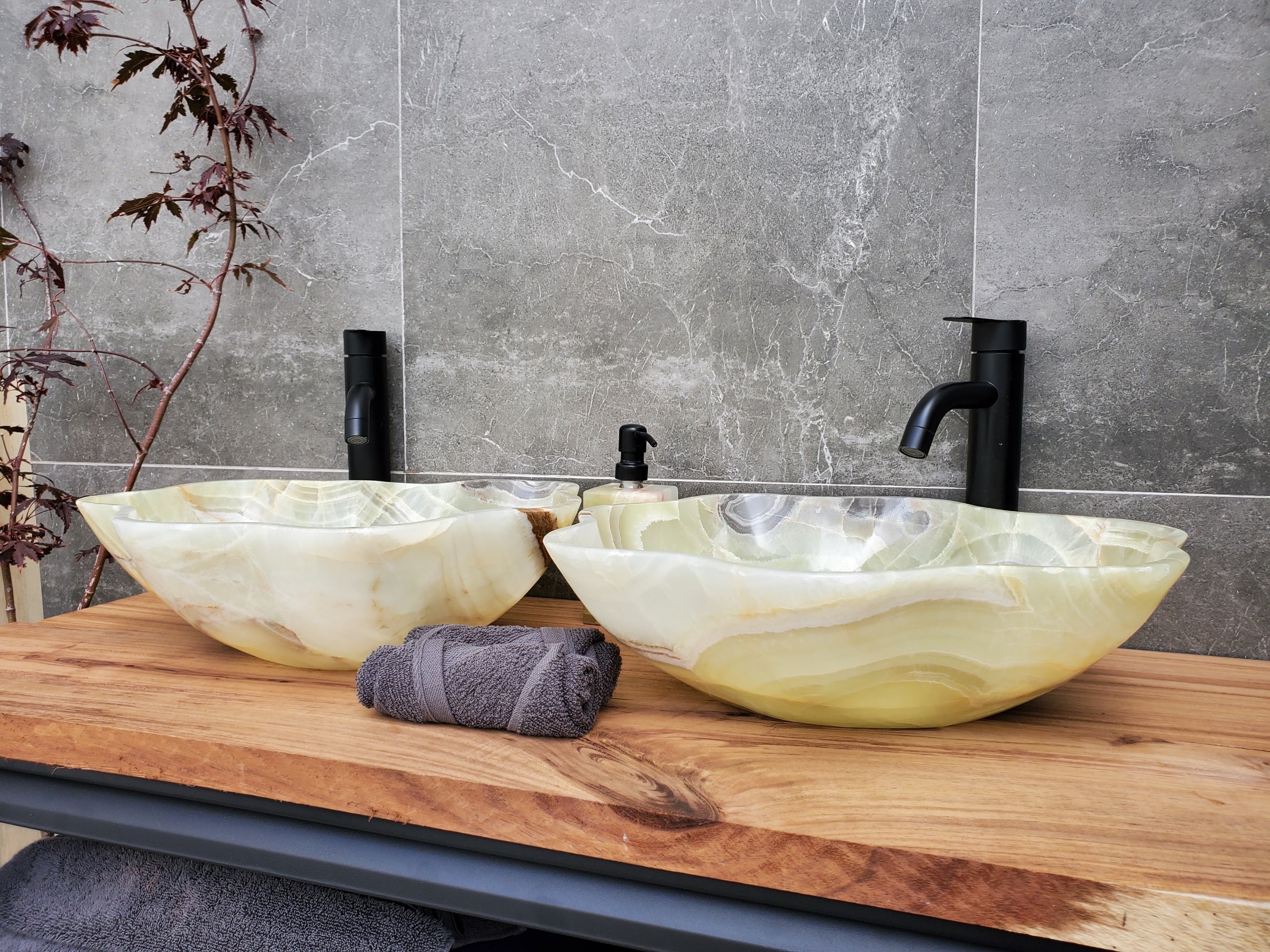 SET1058 Onyx Stone Vessel Bathroom Sink (Set of Two)