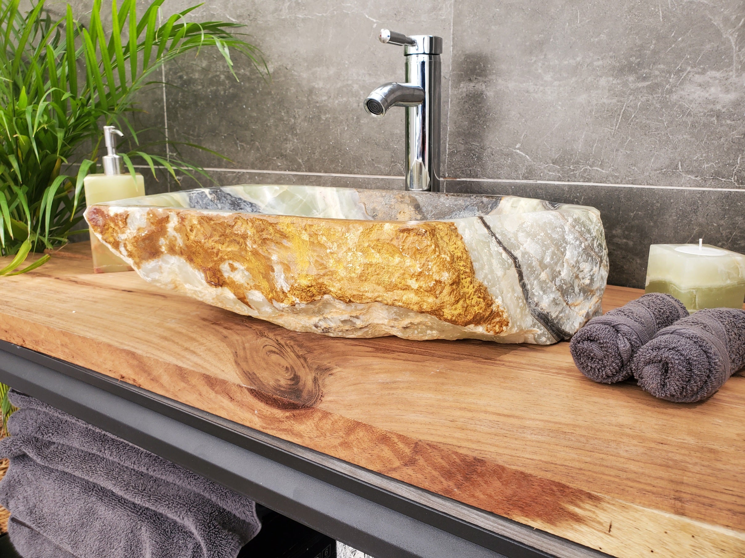 S31_22 Onyx Stone Vessel Bathroom Sink