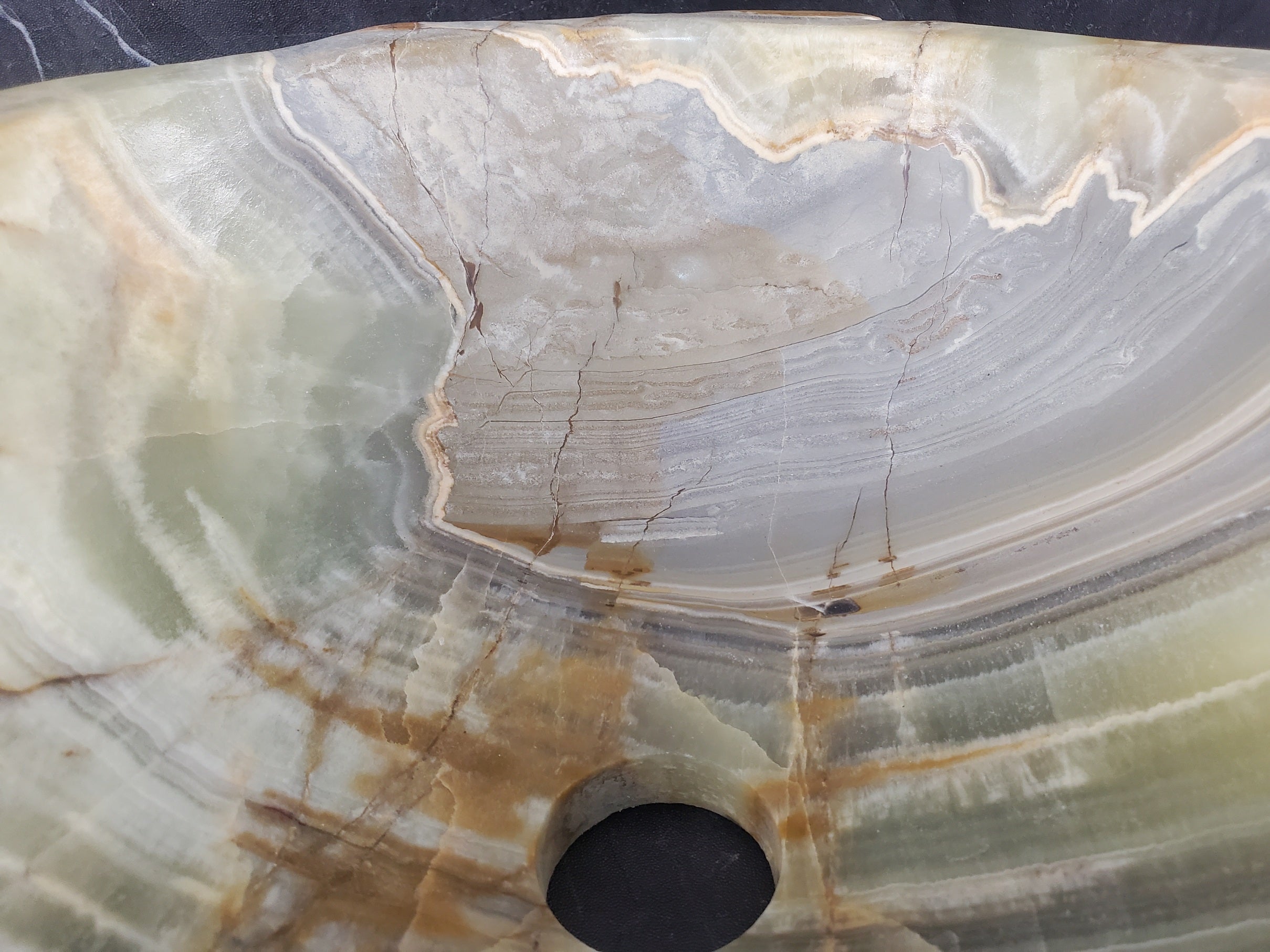 S25_08 Green Onyx Stone Vessel Bathroom Sink - 16 x 14.5 inch