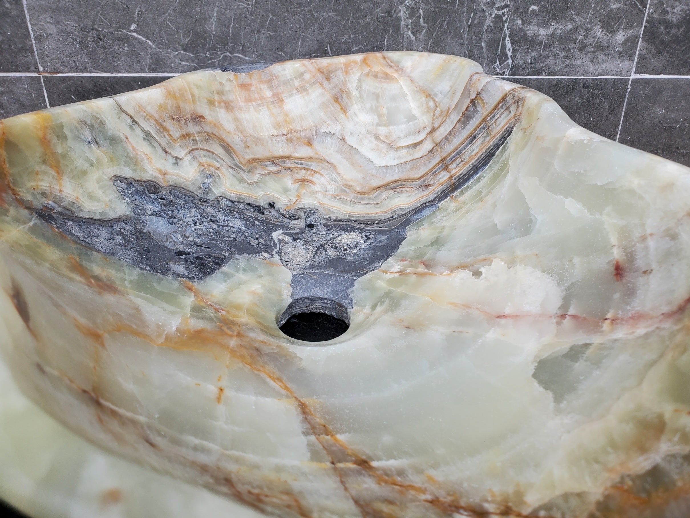 S31_02 Onyx Stone Vessel Bathroom Sink - 21.5 x 13.5 inch