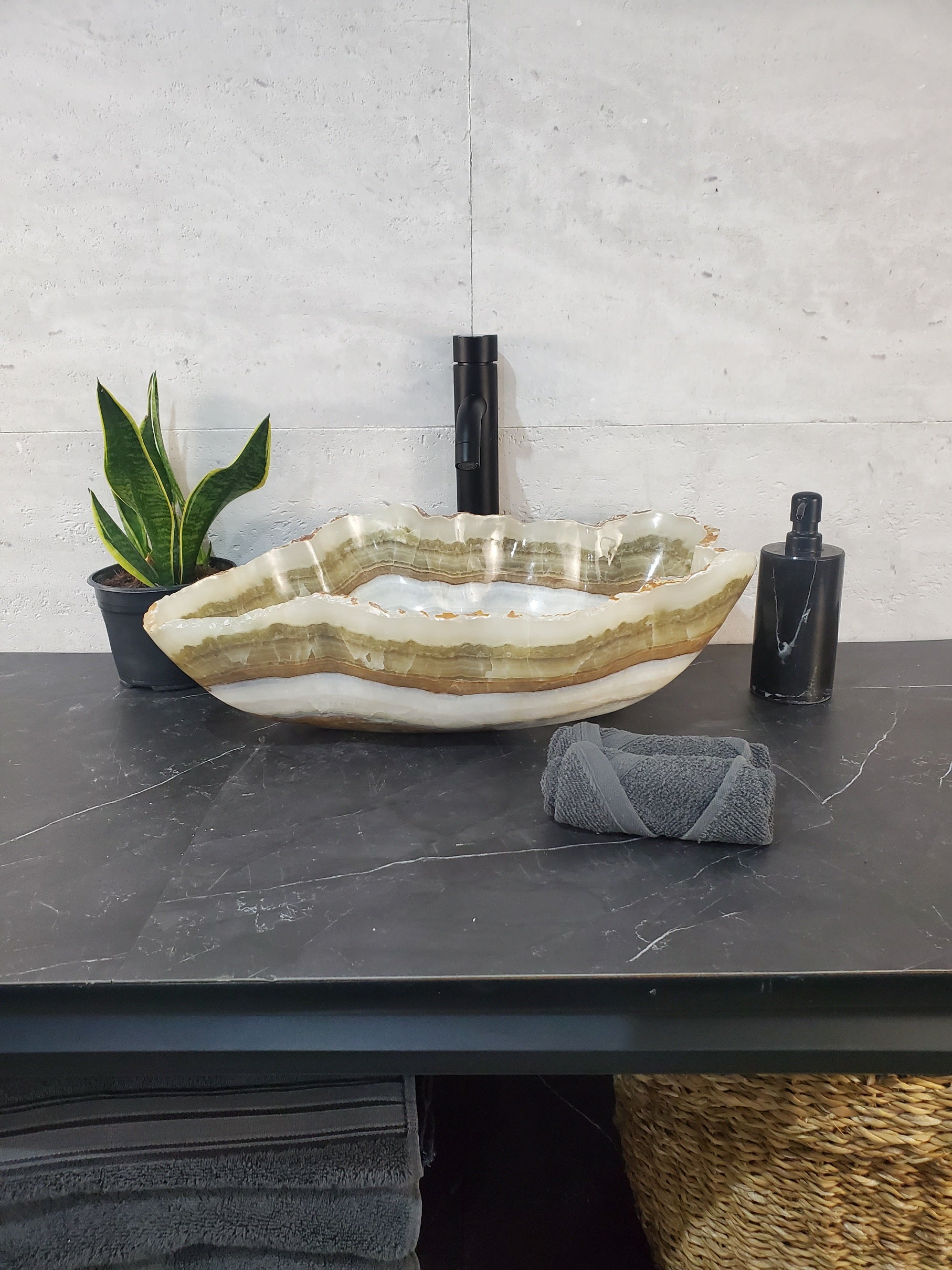 S27_21 Onyx Stone Bathroom Vessel Sink - 20 x 12 inch