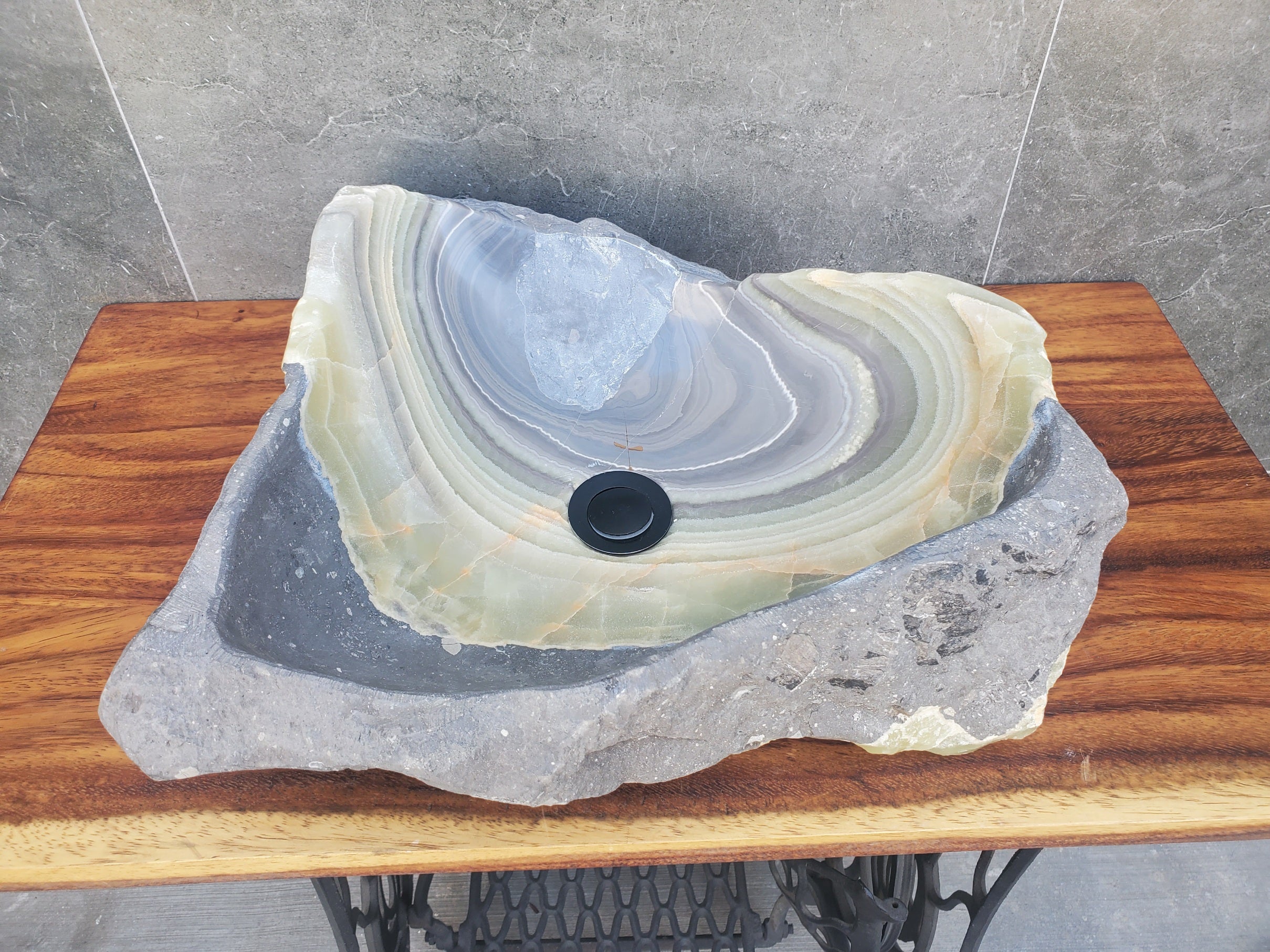 S22_12 Green and Slate Grey Onyx Stone Vessel Bathroom Sink