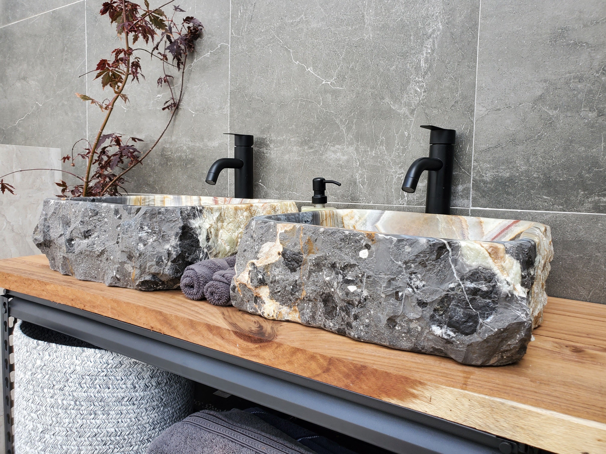 SET1060 Onyx Stone Vessel Bathroom Sink (Set of Two)