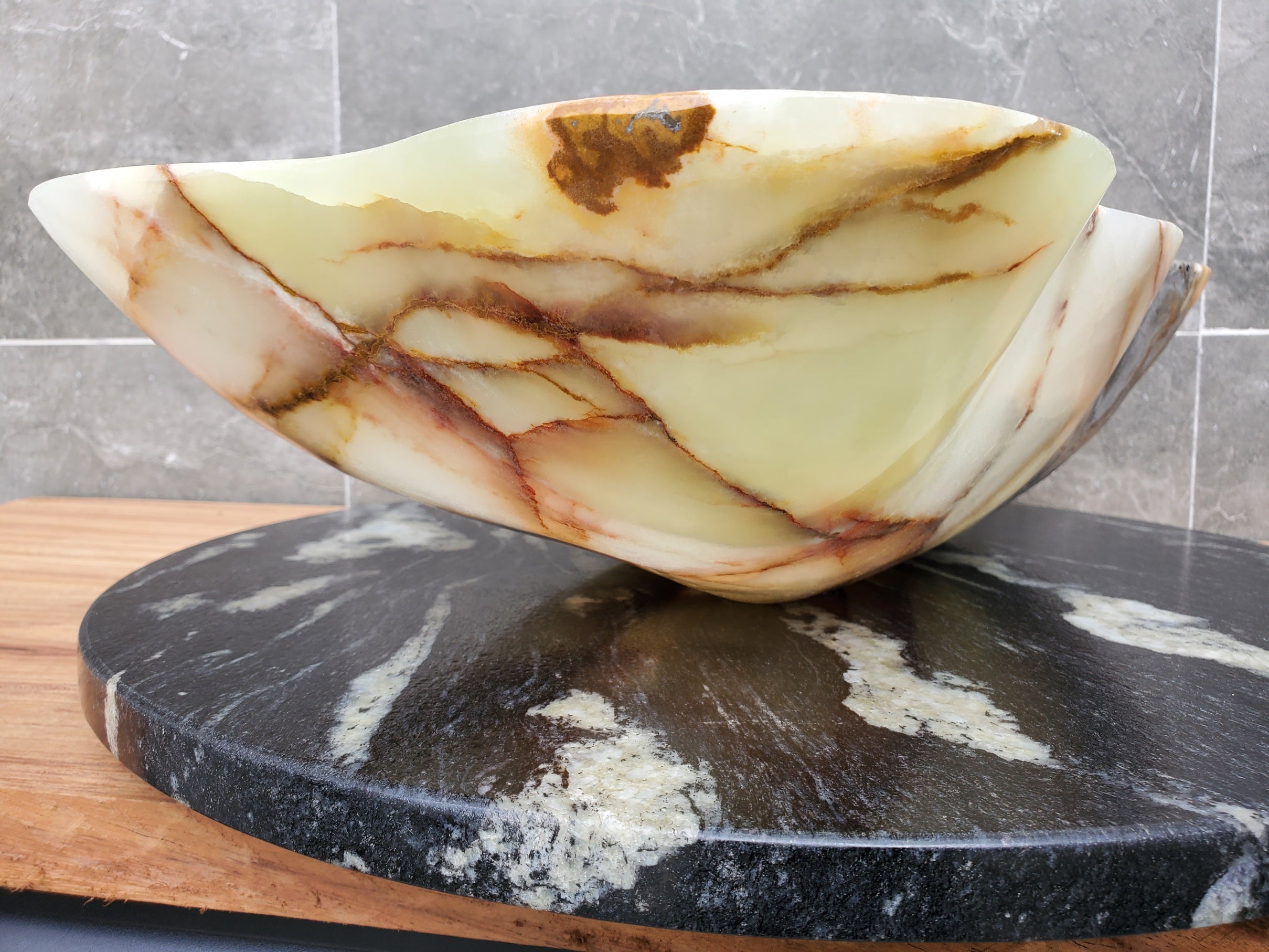 S30_32 Onyx Stone Vessel Bathroom Sink - 20.5 x 12 inch