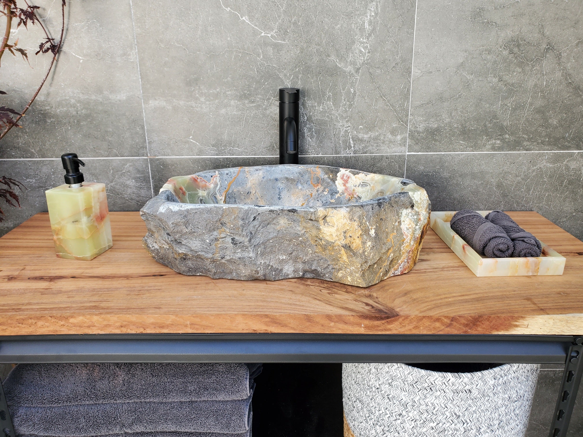 S30_22 Onyx Stone Vessel Bathroom Sink