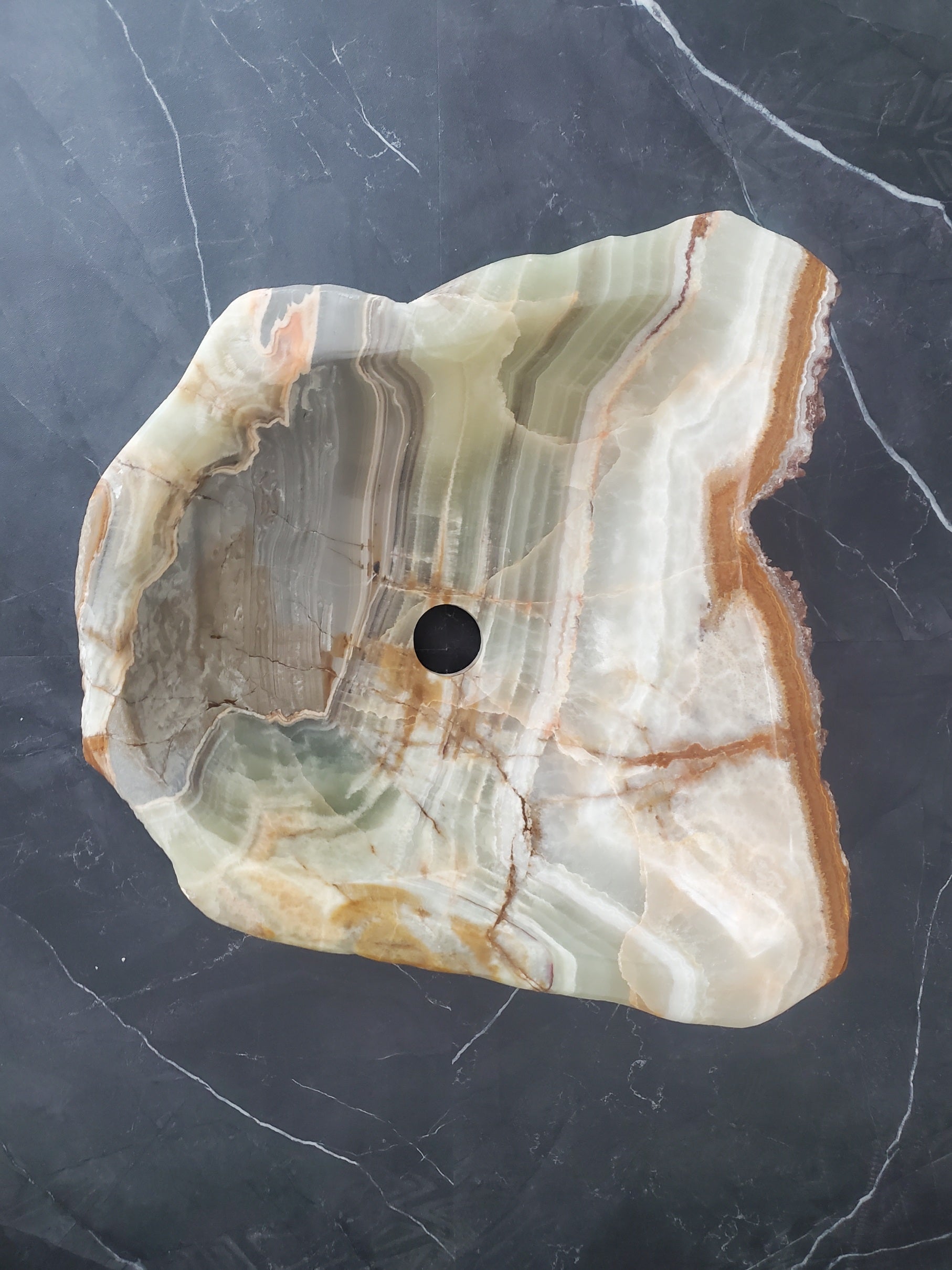 S25_08 Green Onyx Stone Vessel Bathroom Sink - 16 x 14.5 inch