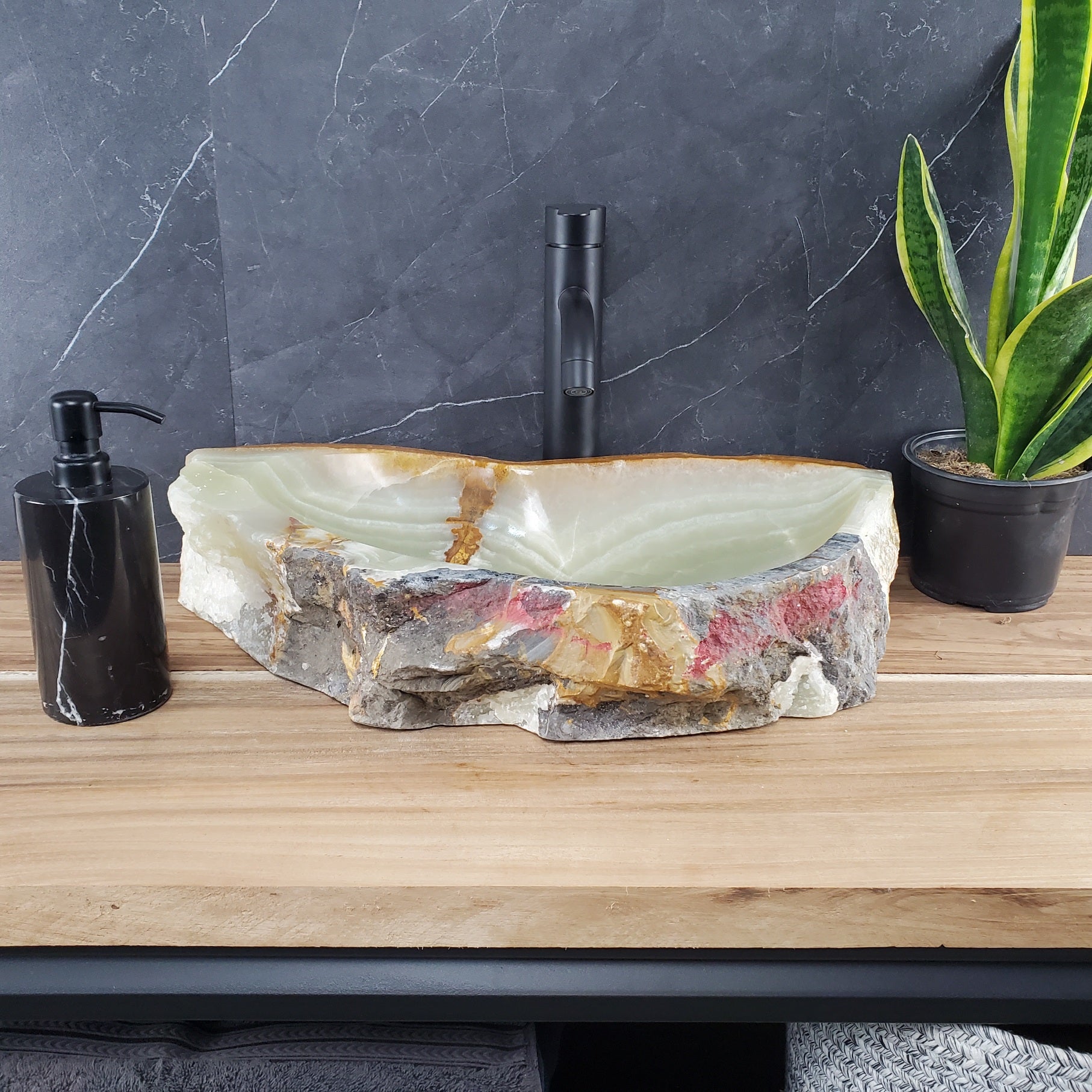 S28_17 Onyx Stone Vessel Bathroom Sink - 20.5 x 11 inch