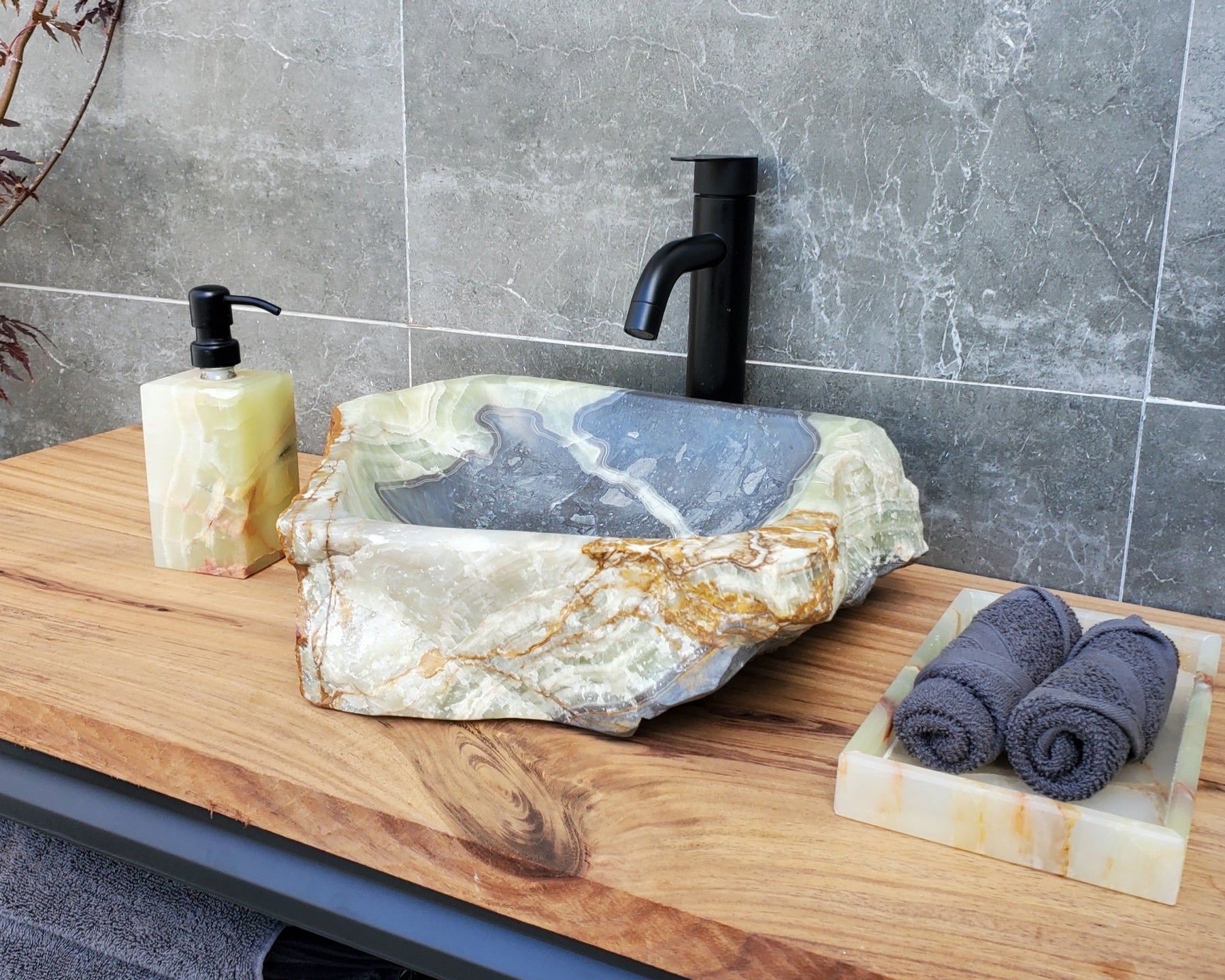 S30_19 Onyx Stone Vessel Bathroom Sink