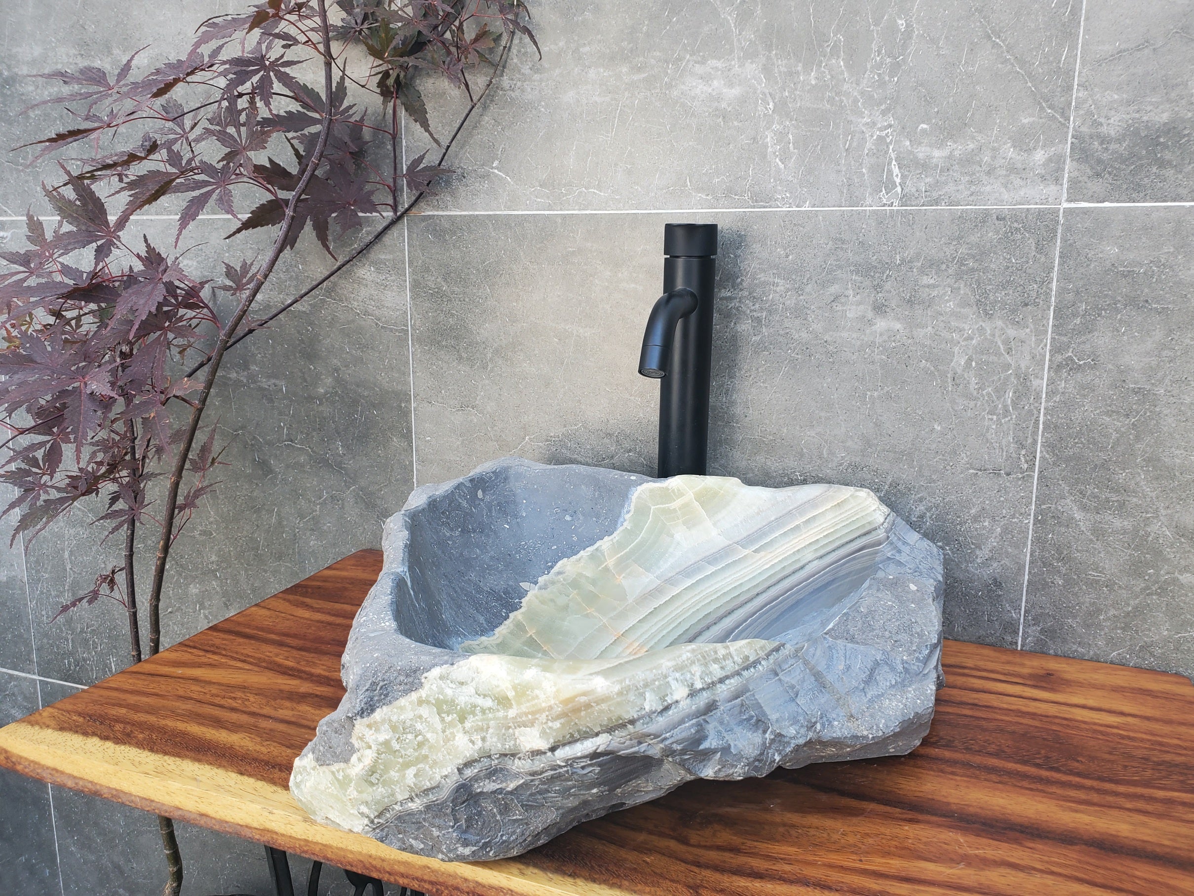 S22_12 Green and Slate Grey Onyx Stone Vessel Bathroom Sink