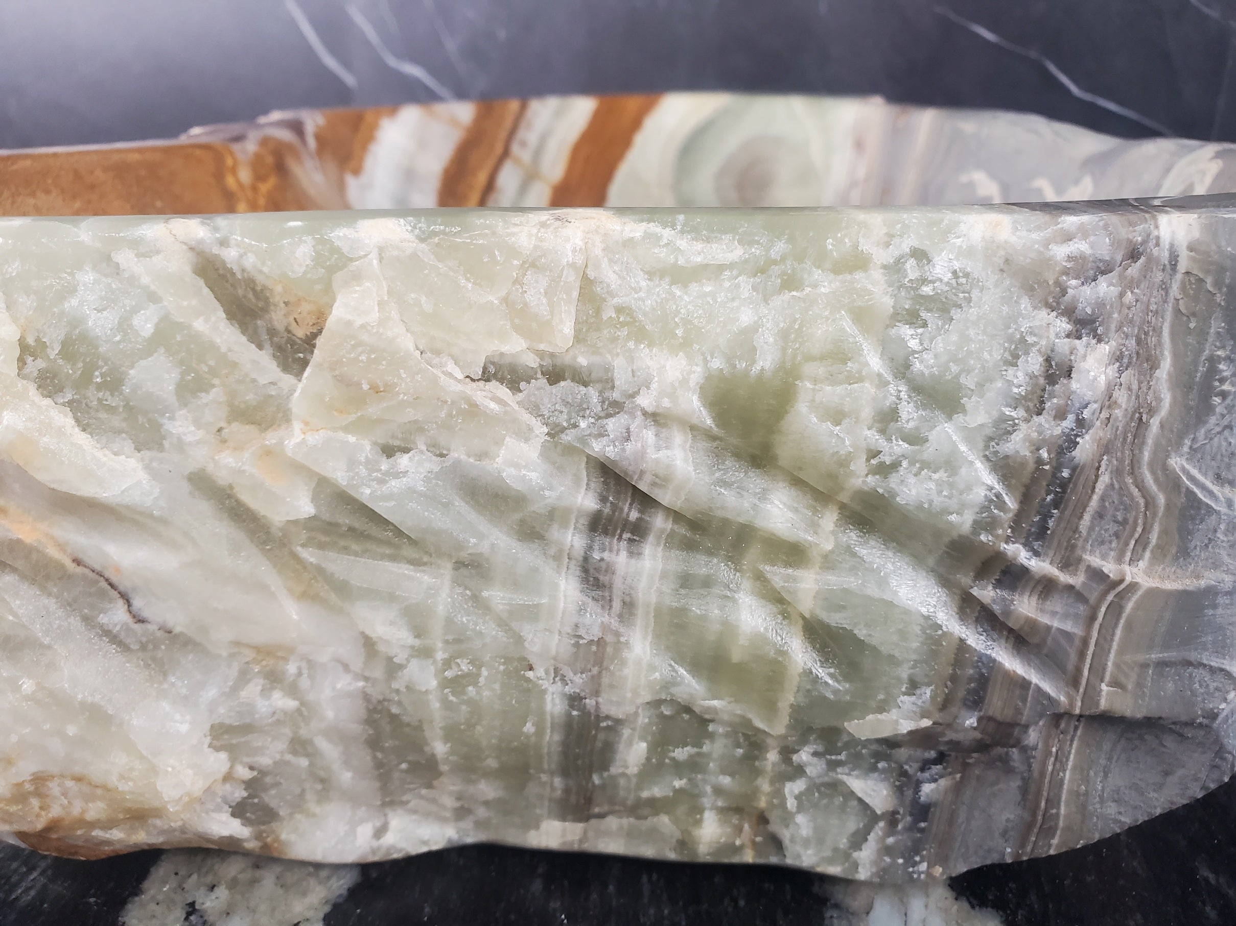 S25_09 Green Onyx Stone Vessel Bathroom Sink - 15.5 x 14 inch