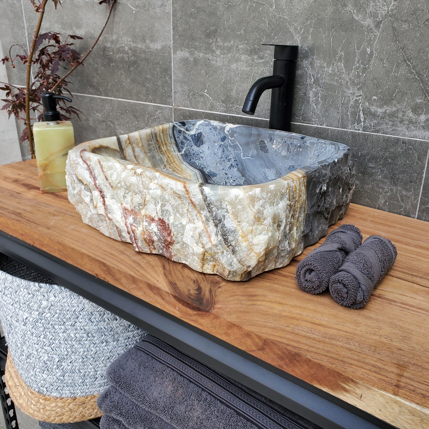 S30_24 Onyx Stone Vessel Bathroom Sink