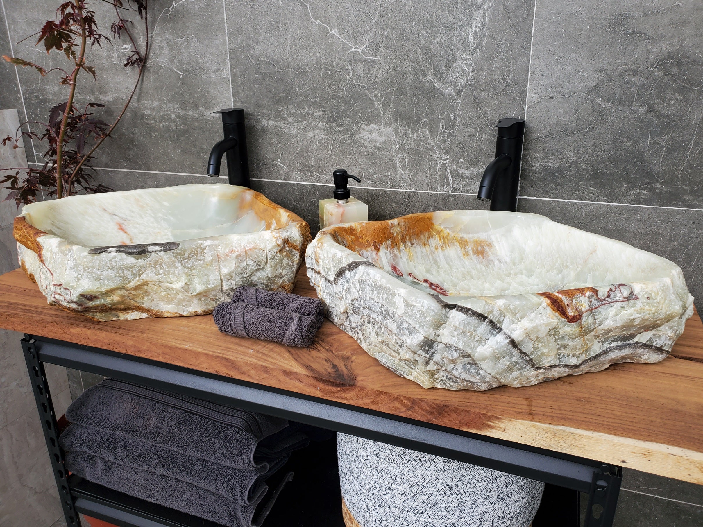 SET1061 Onyx Stone Vessel Bathroom Sink (Set of Two)
