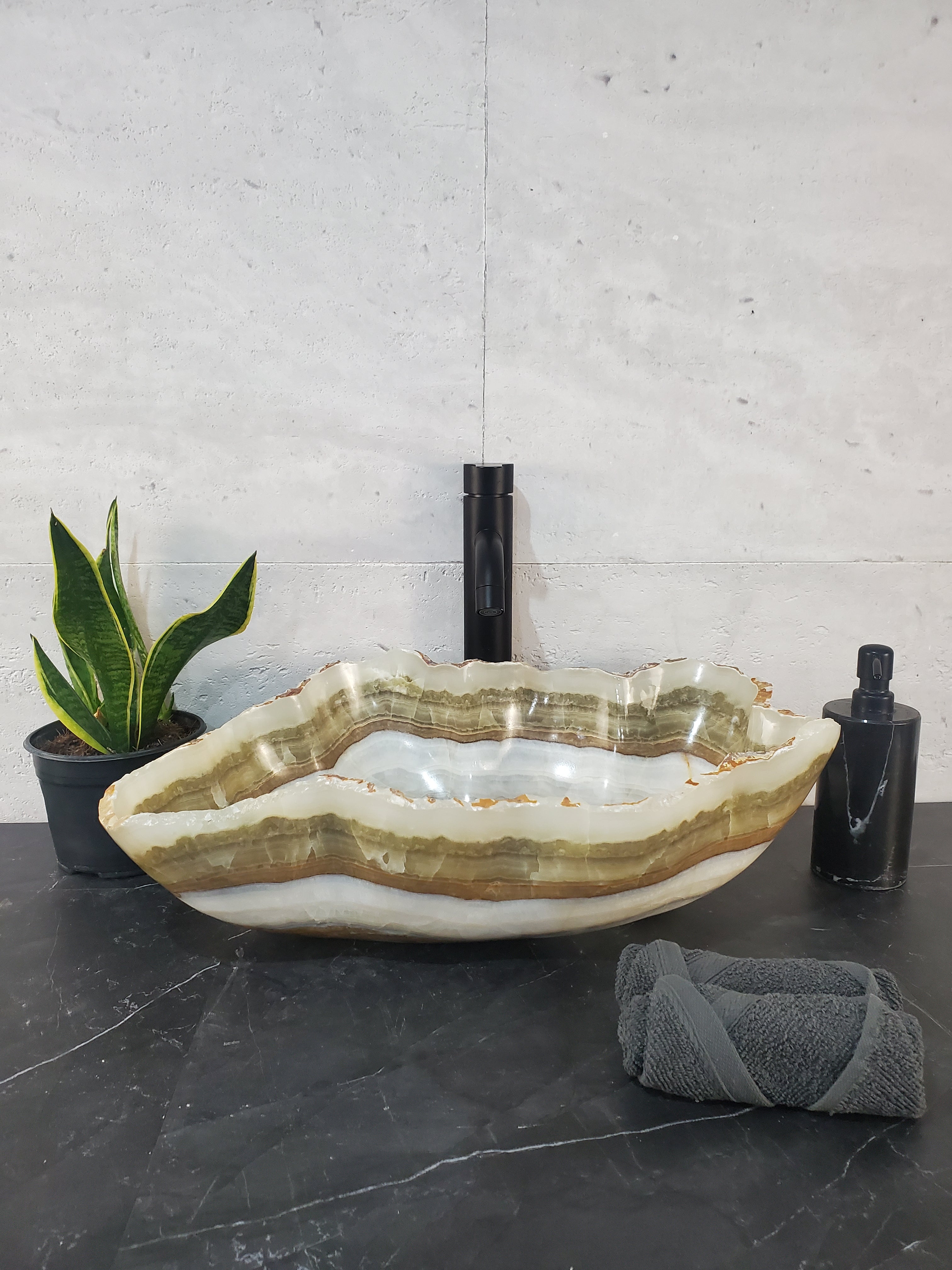 S27_21 Onyx Stone Bathroom Vessel Sink - 20 x 12 inch