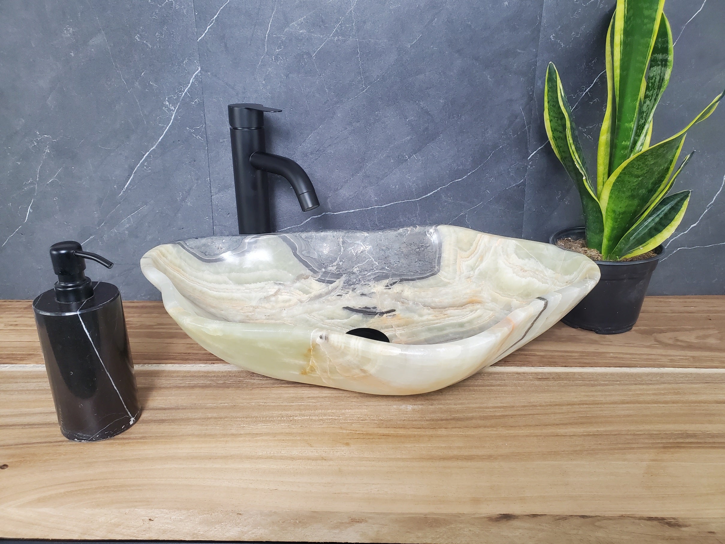 S28_10 Onyx Stone Vessel Bathroom Sink - 20 x 13 inch