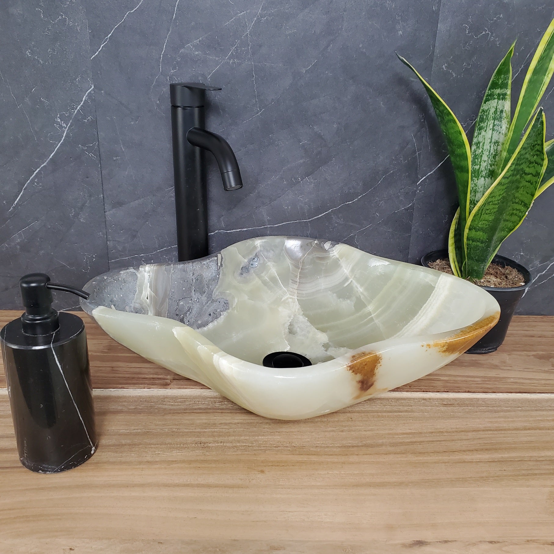S28_08 Onyx Stone Vessel Bathroom Sink - 19 x 15.5 inch