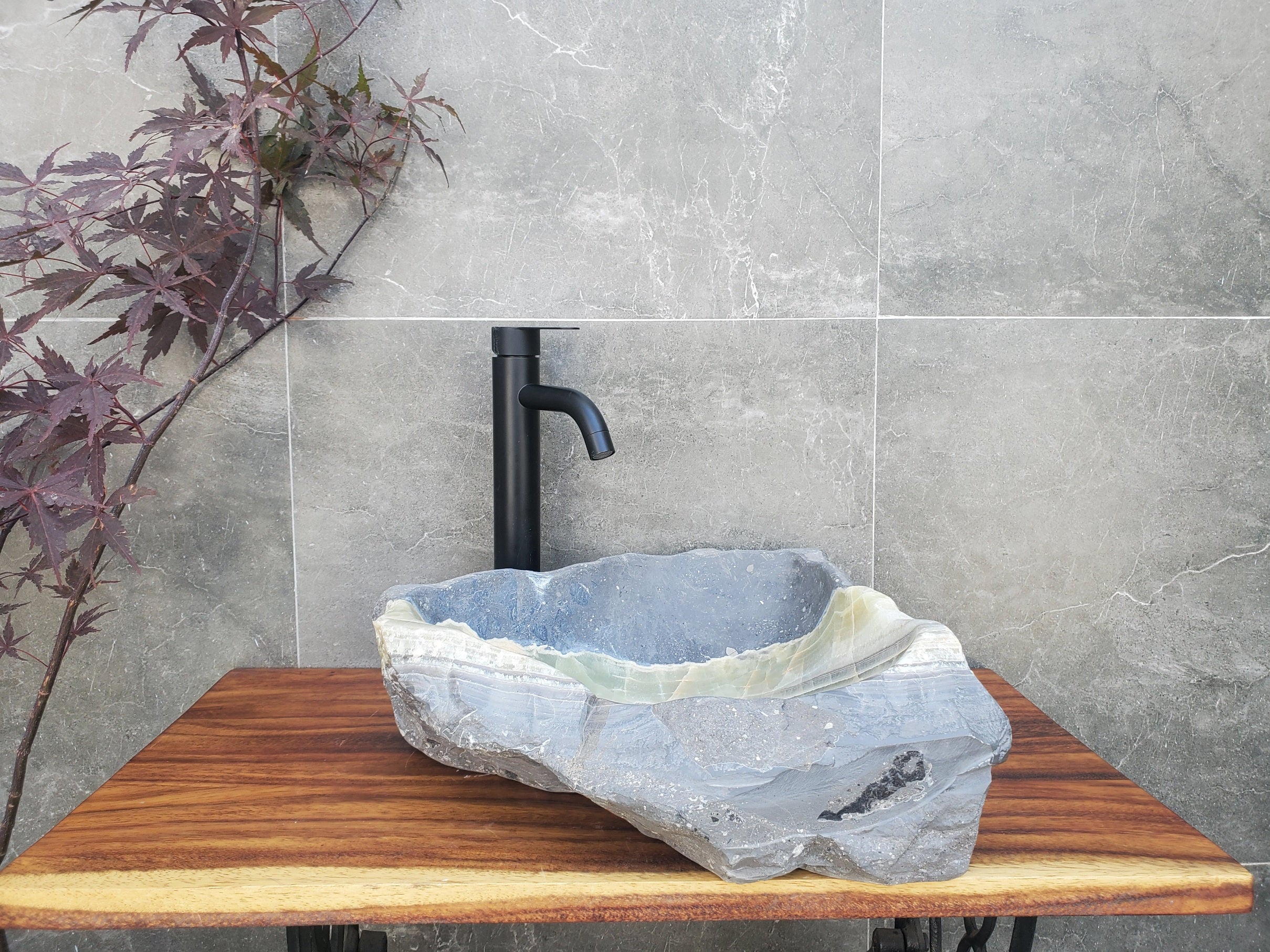 S22_12 Green and Slate Grey Onyx Stone Vessel Bathroom Sink