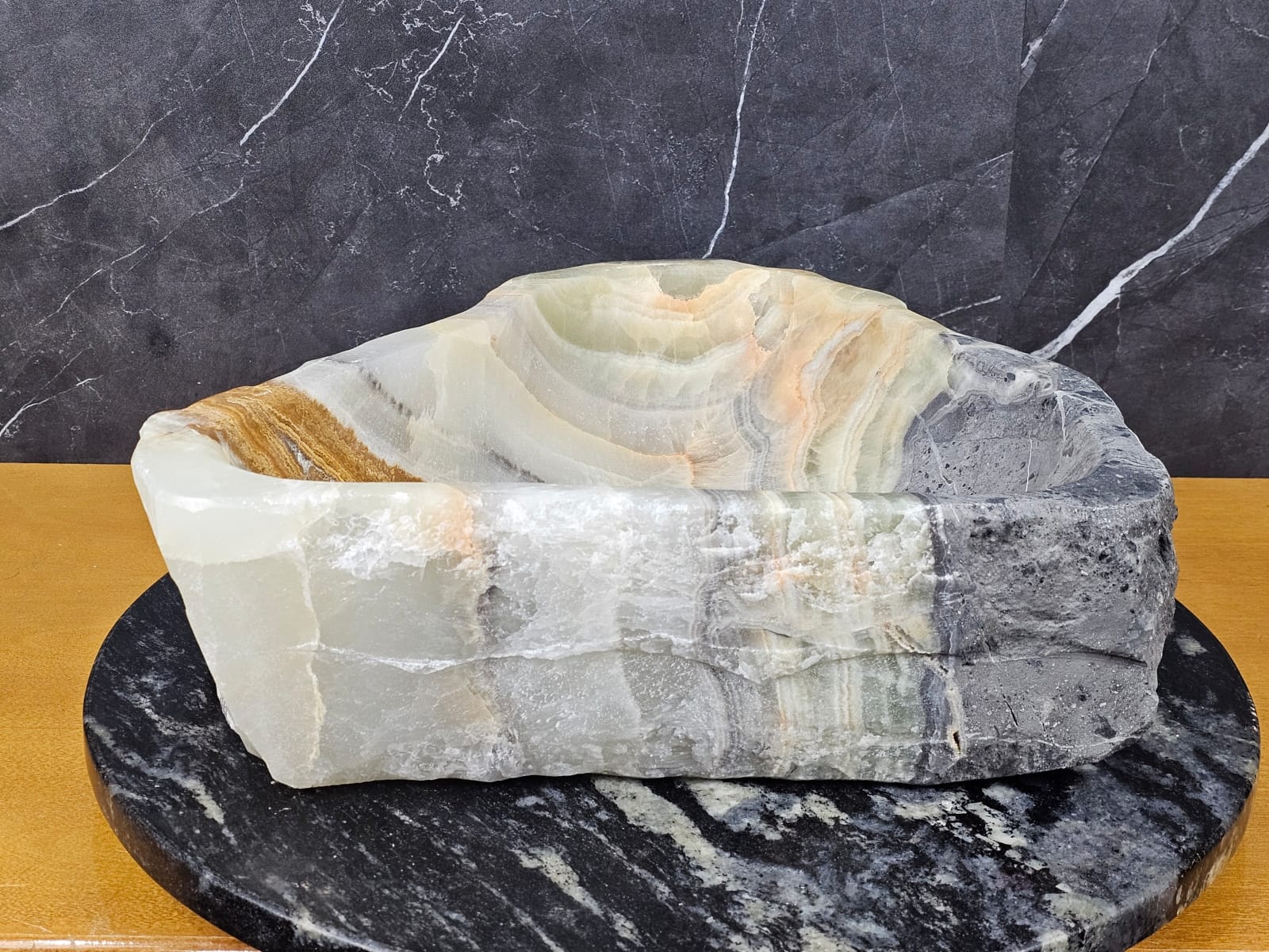 S26_12 Onyx Stone Vessel Bathroom Sink - 17.5 x 14.5 inch