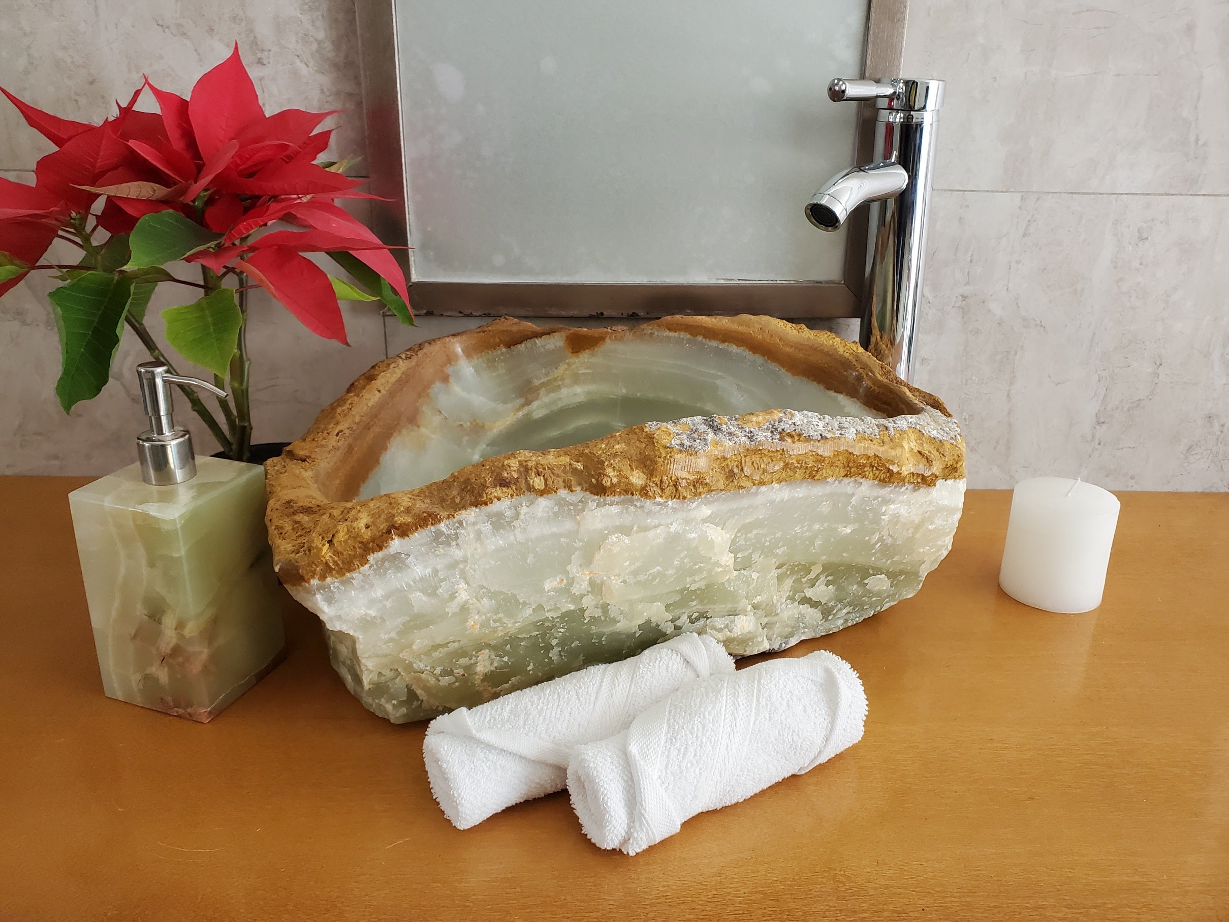 S23_30 Onyx Stone Vessel Bathroom Sink - 15 x 13 inch