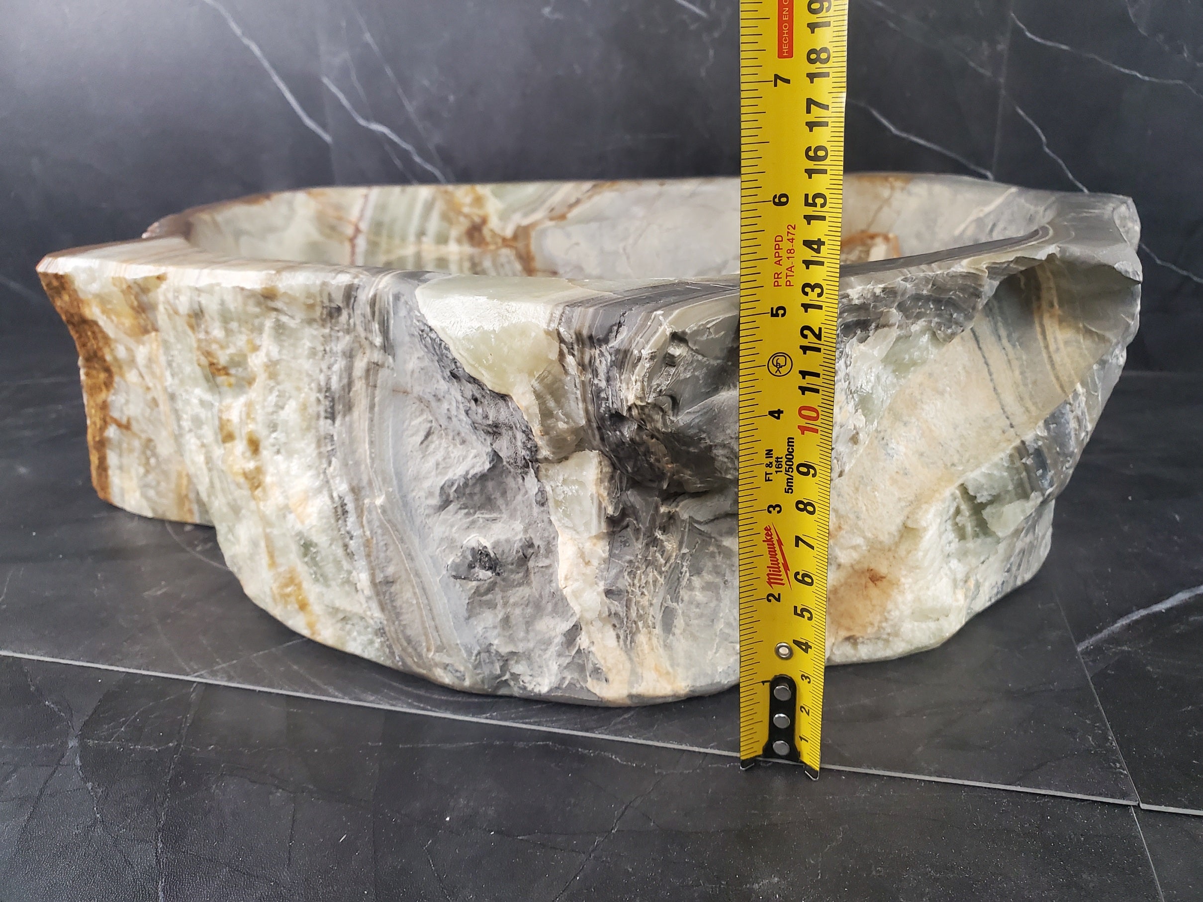 S25_12 Green Onyx Stone Vessel Bathroom Sink - 18 x 17 inch