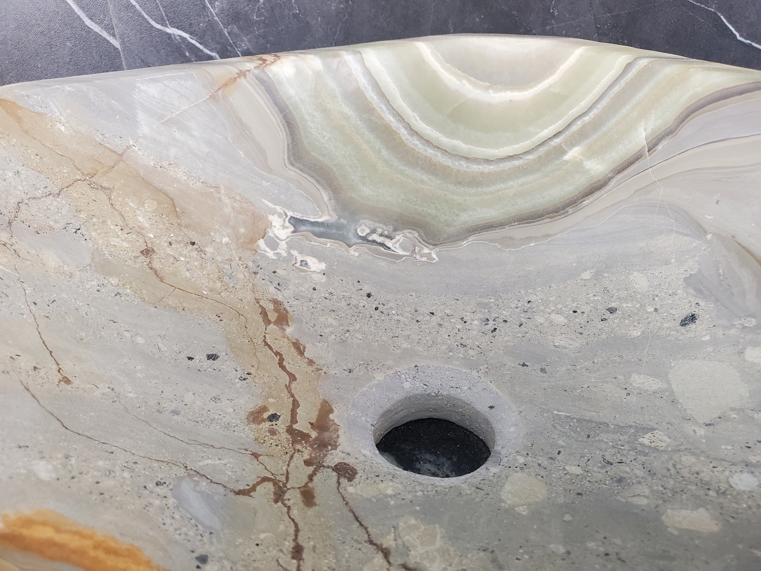 S25_10 Green Onyx Stone Vessel Bathroom Sink - 16 x 14 inch