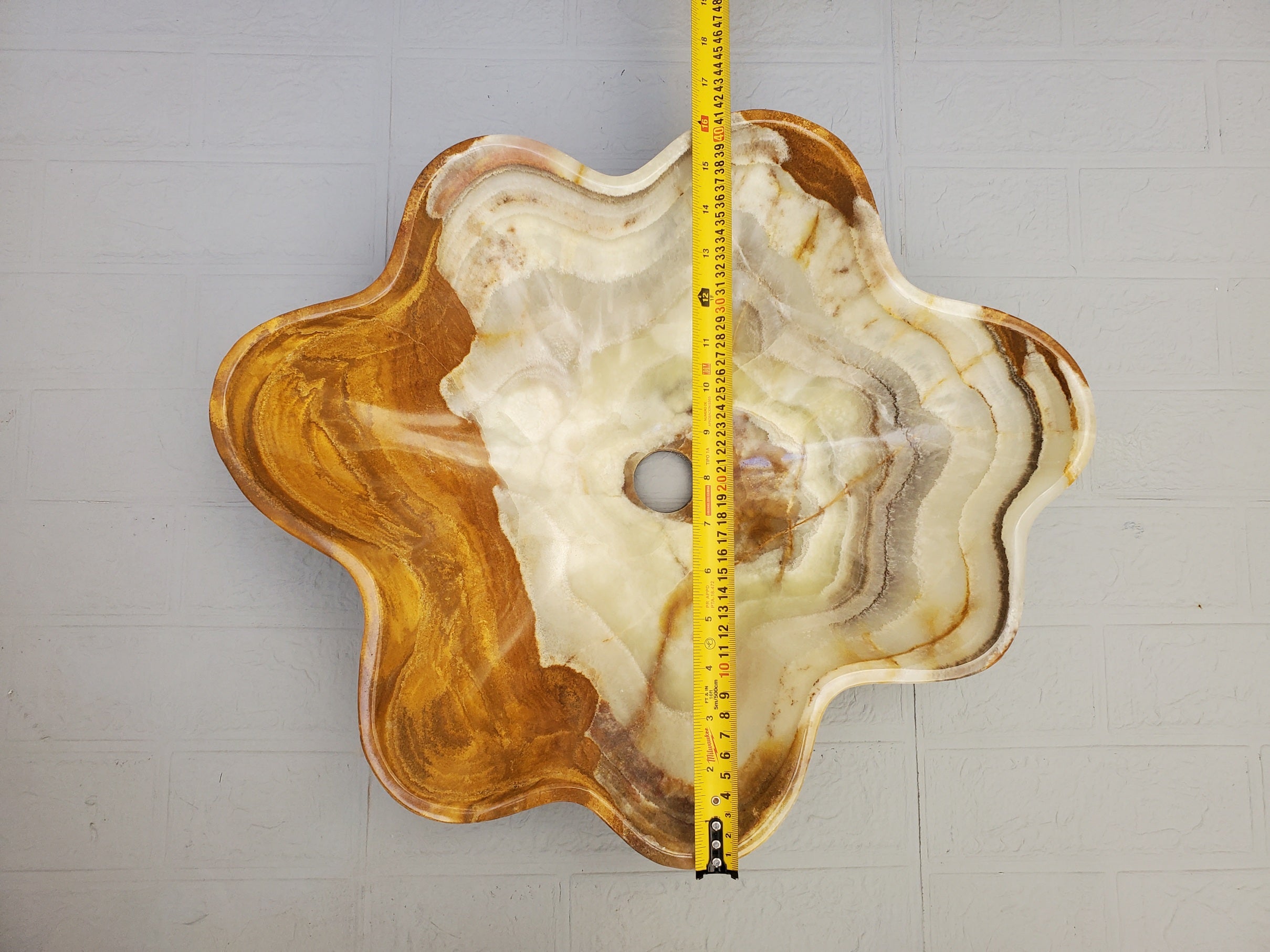 S23_12 Green and Brown Onyx Stone Vessel Bathroom Sink - 19 x 16 inch
