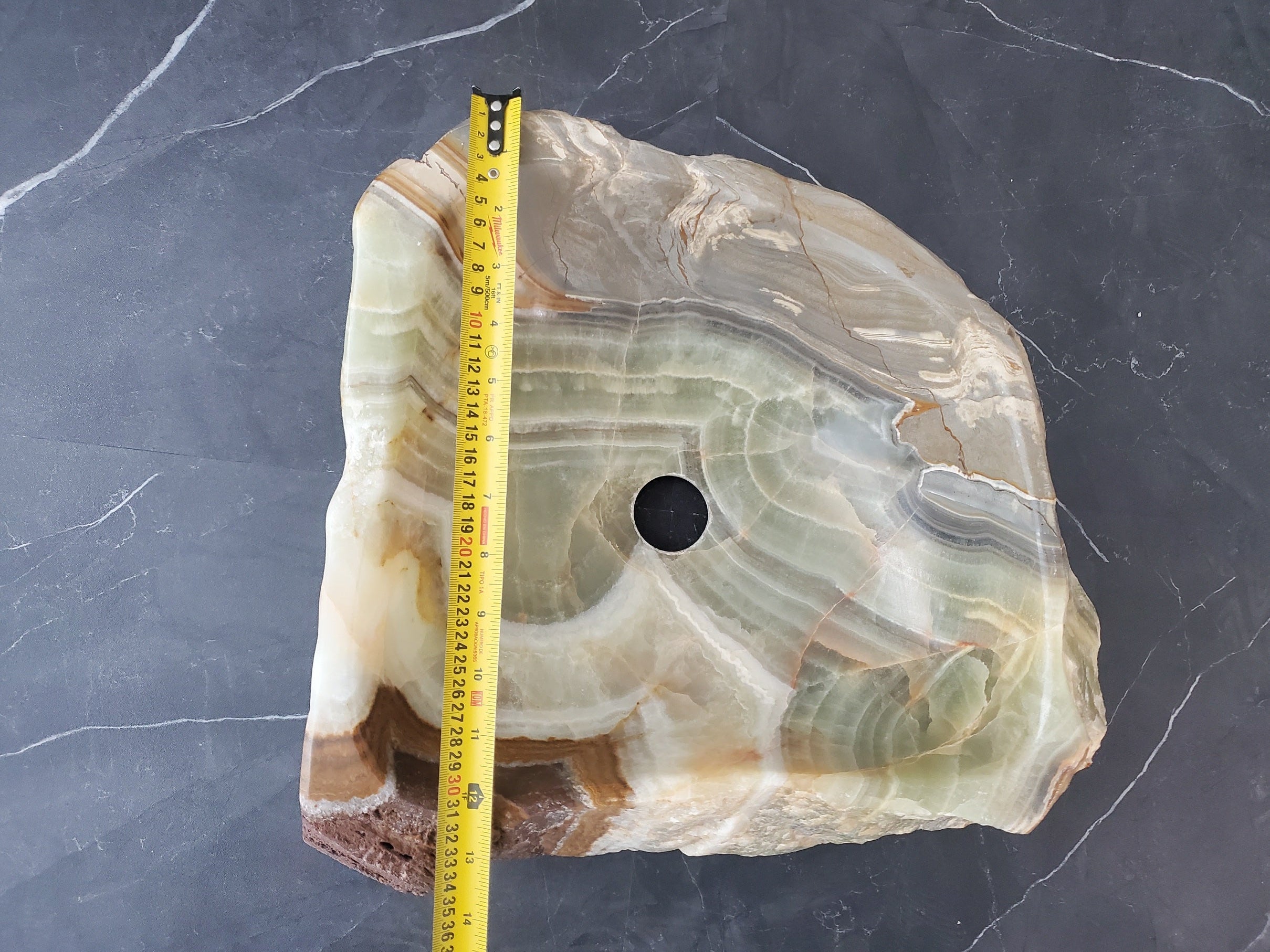 S25_13 Green Onyx Stone Vessel Bathroom Sink - 14 x 13.5 inch