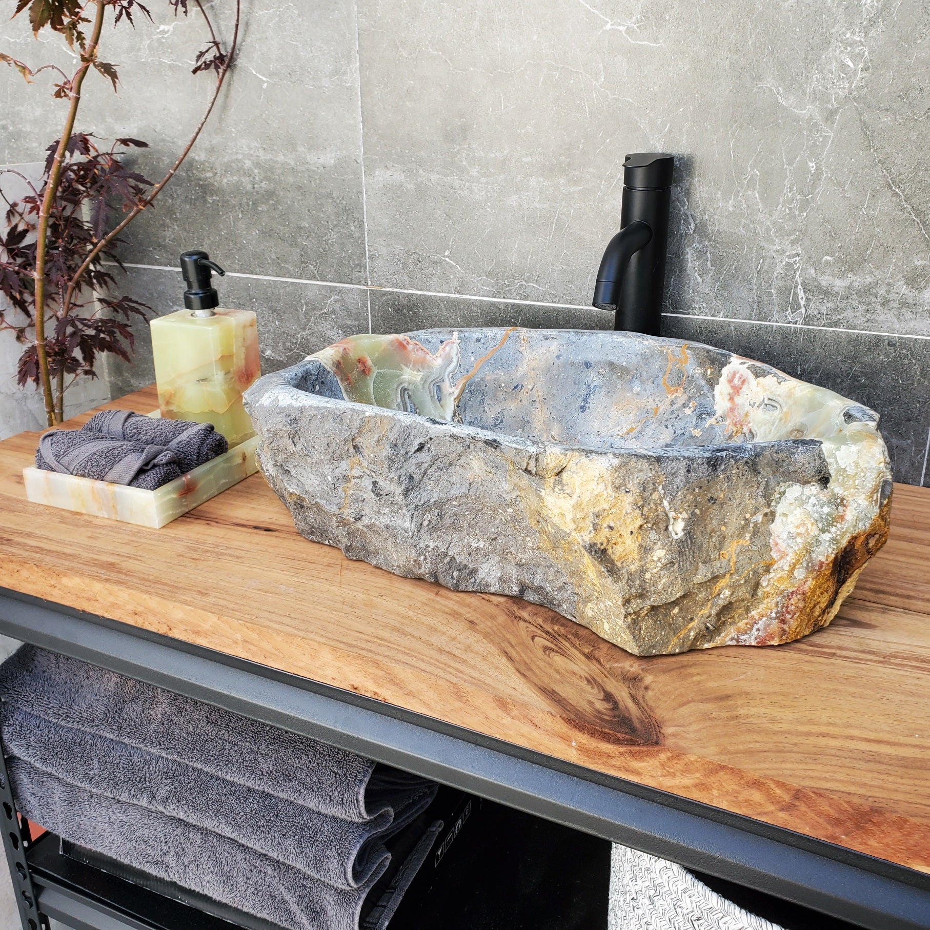 S30_22 Onyx Stone Vessel Bathroom Sink