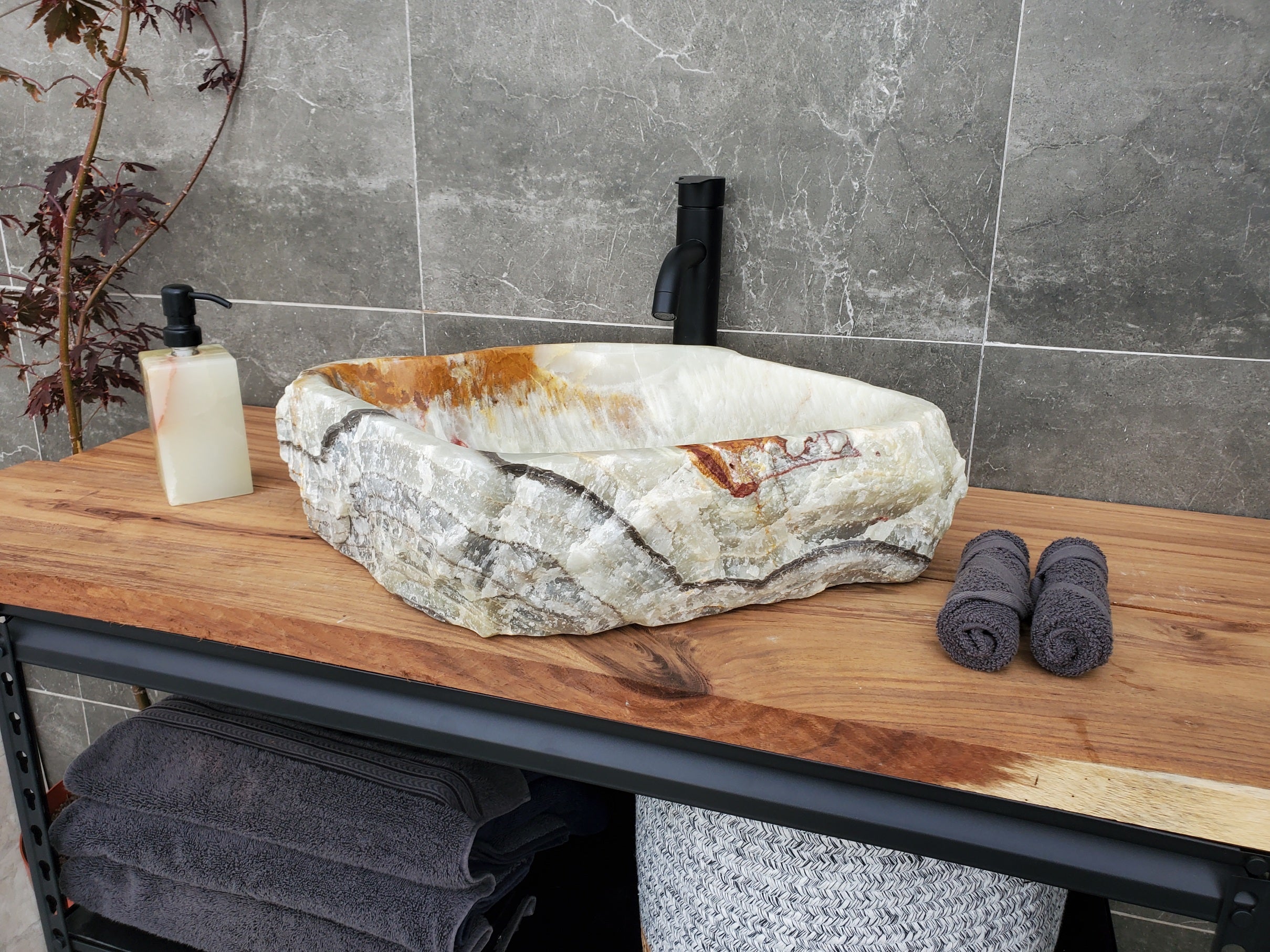 S30_29 Onyx Stone Vessel Bathroom Sink - 20.5 x 16 inch
