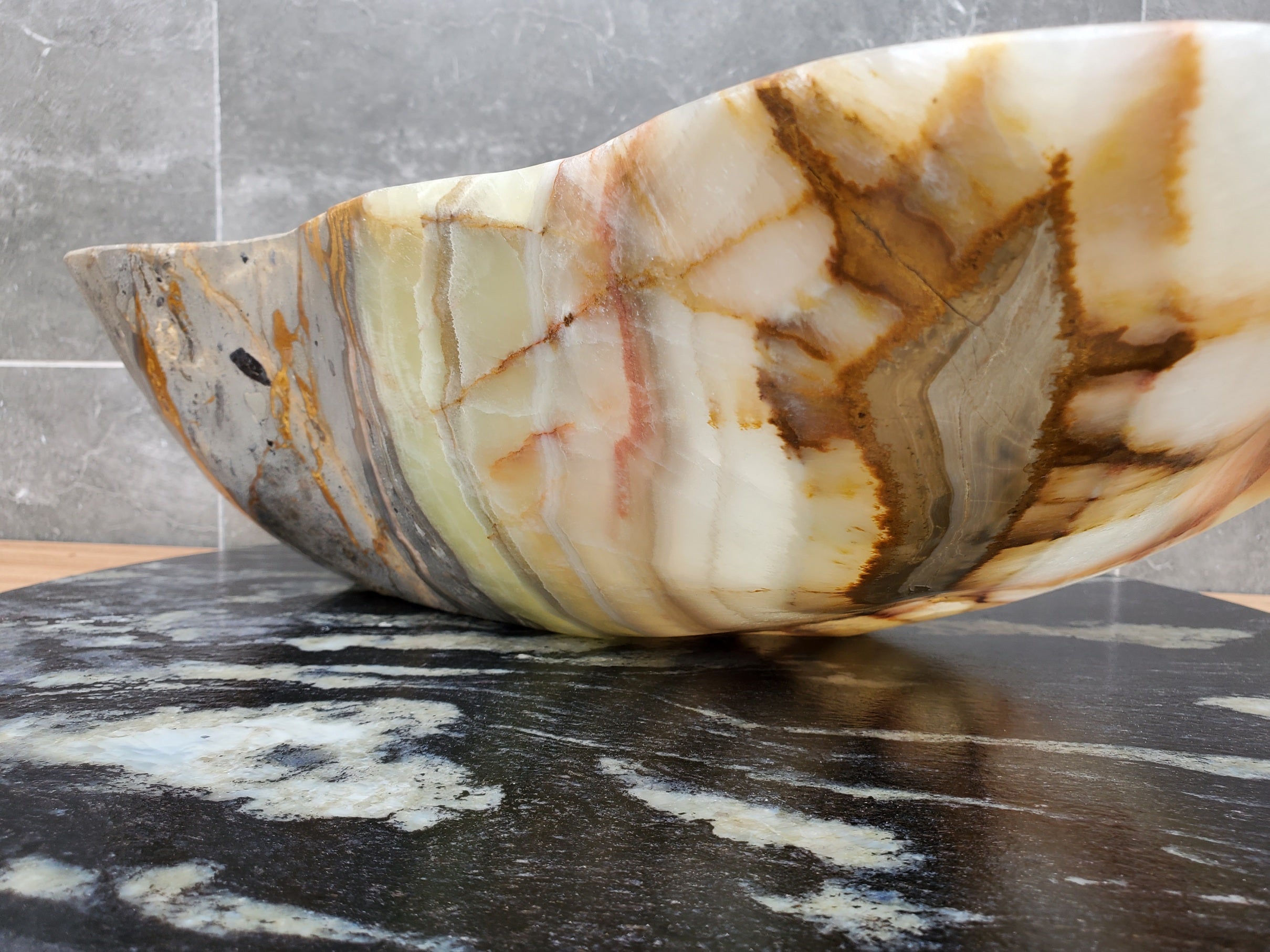 S30_32 Onyx Stone Vessel Bathroom Sink - 20.5 x 12 inch