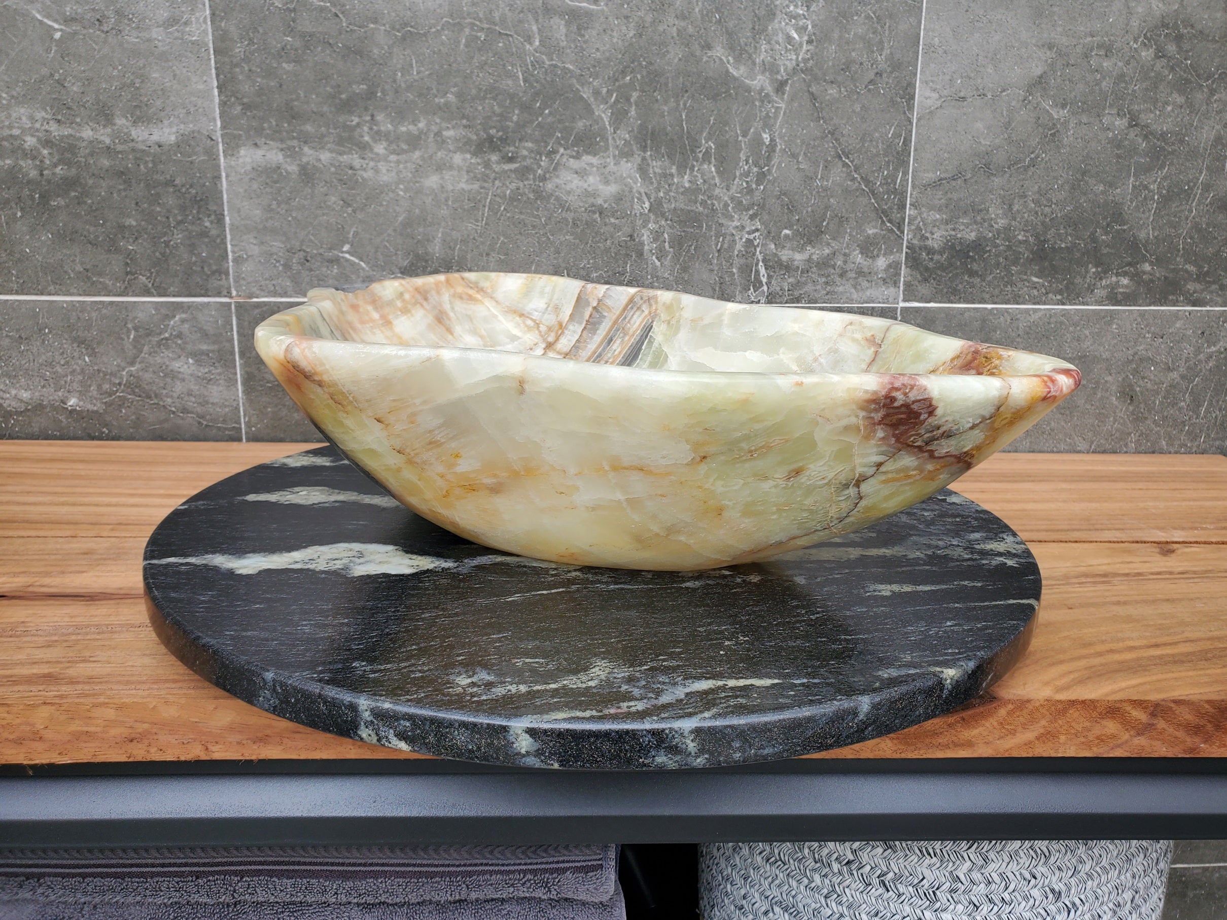 S31_02 Onyx Stone Vessel Bathroom Sink - 21.5 x 13.5 inch