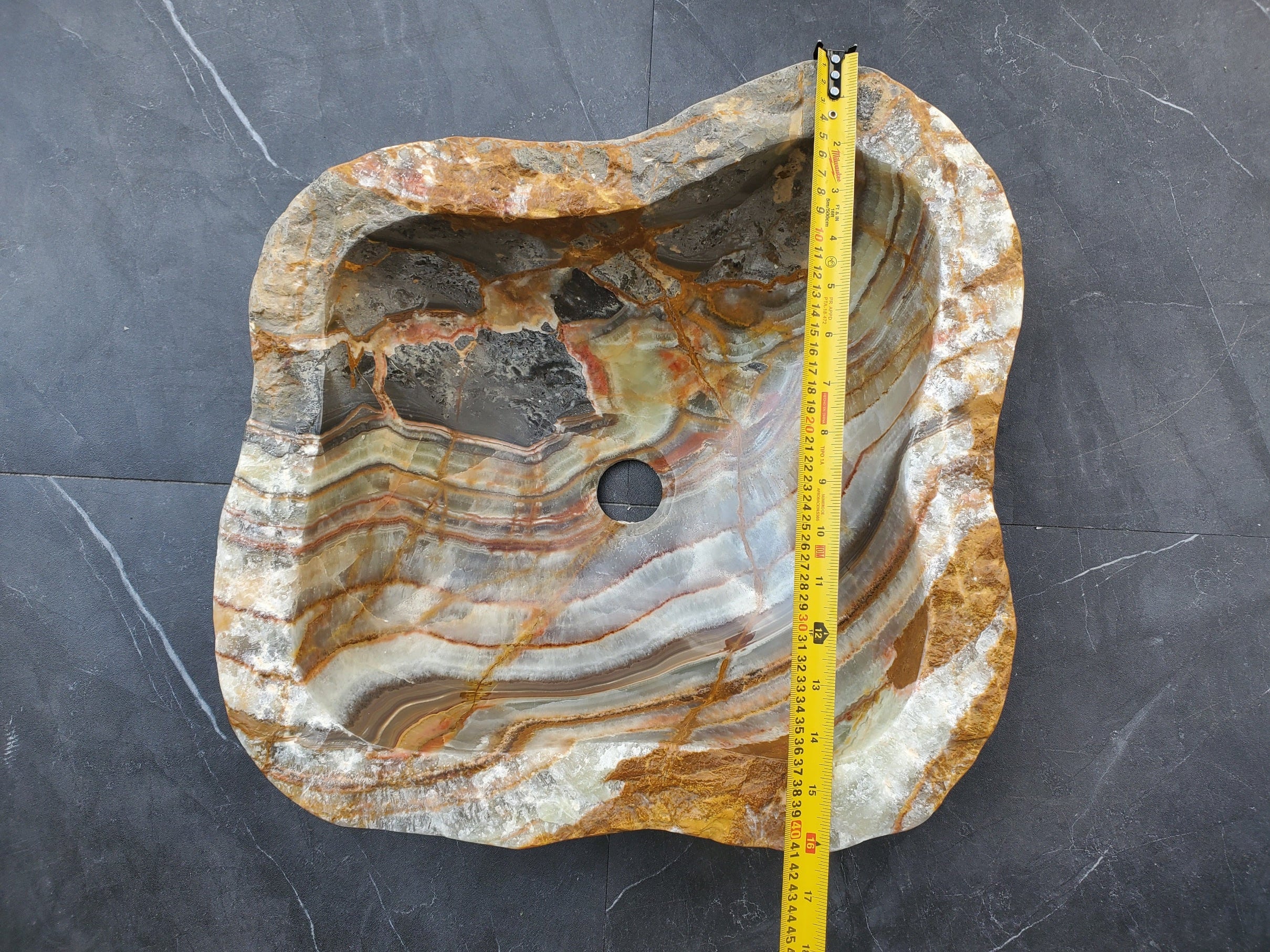S29_15 Onyx Stone Vessel Bathroom Sink - 16 x 15.5 inch