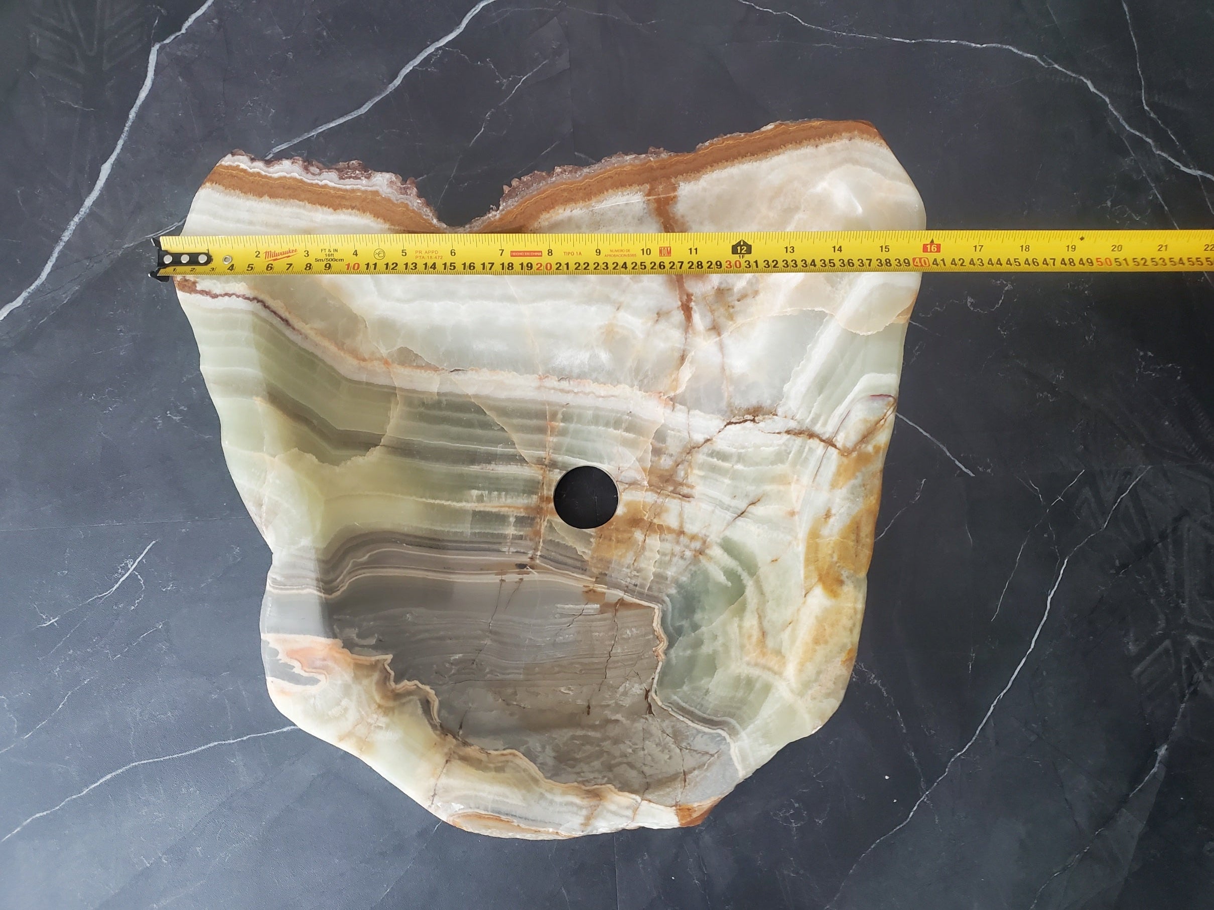 S25_08 Green Onyx Stone Vessel Bathroom Sink - 16 x 14.5 inch