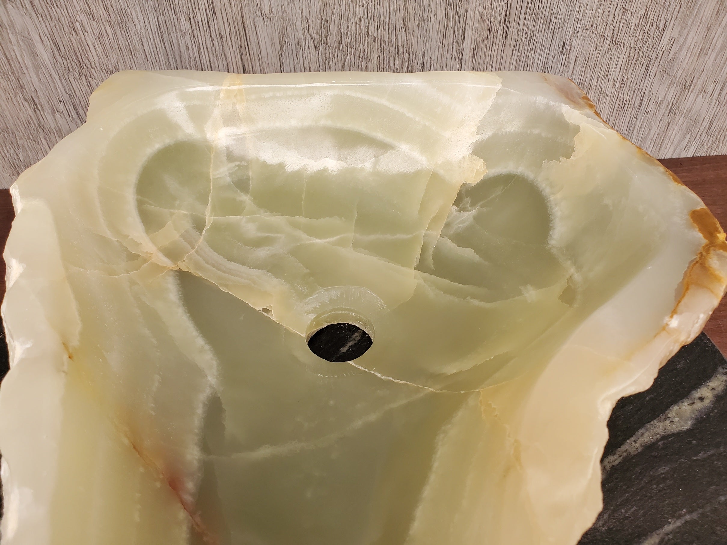 S23_20 Green and Brown Onyx Stone Vessel Bathroom Sink - 21 x 14 inch