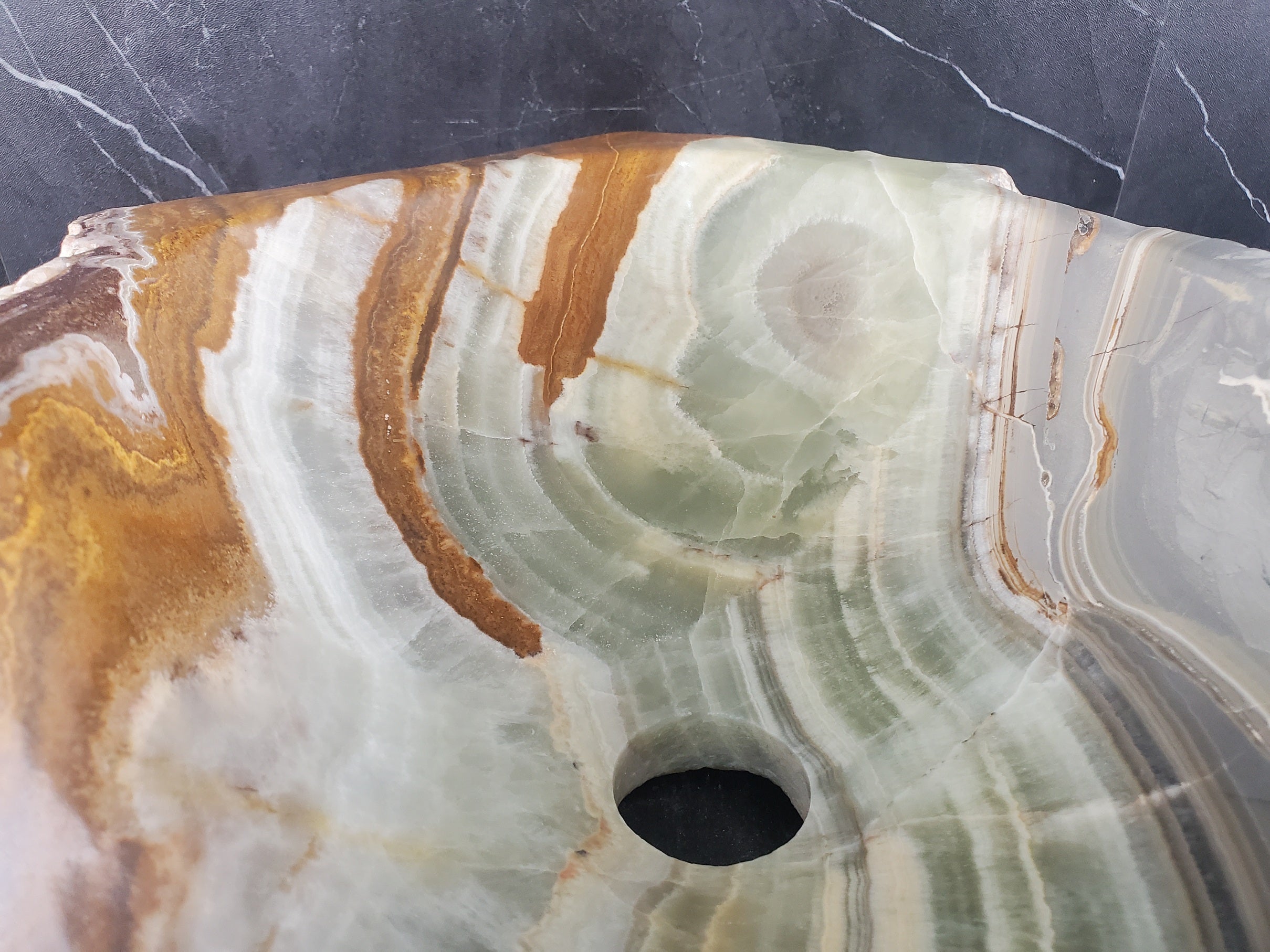 S25_09 Green Onyx Stone Vessel Bathroom Sink - 15.5 x 14 inch