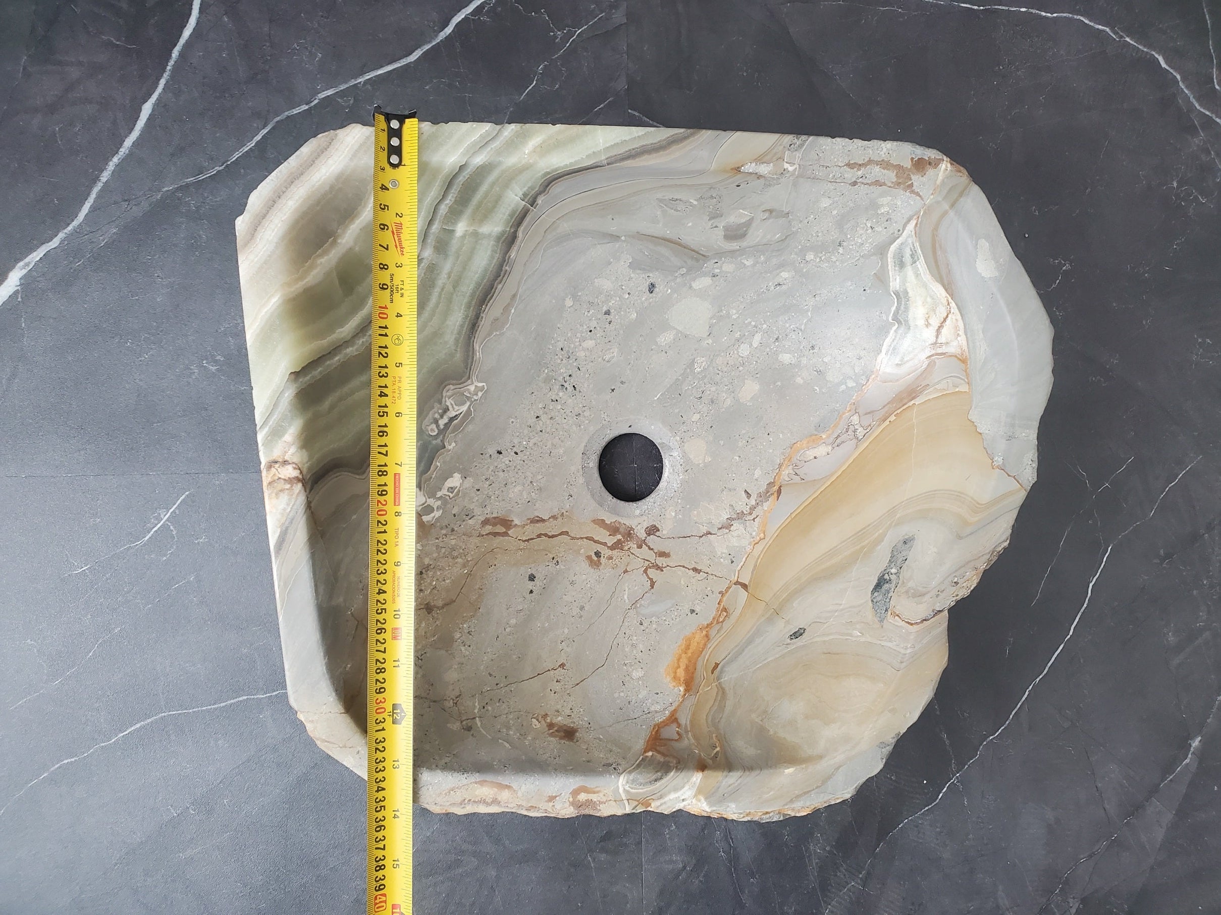 S25_10 Green Onyx Stone Vessel Bathroom Sink - 16 x 14 inch