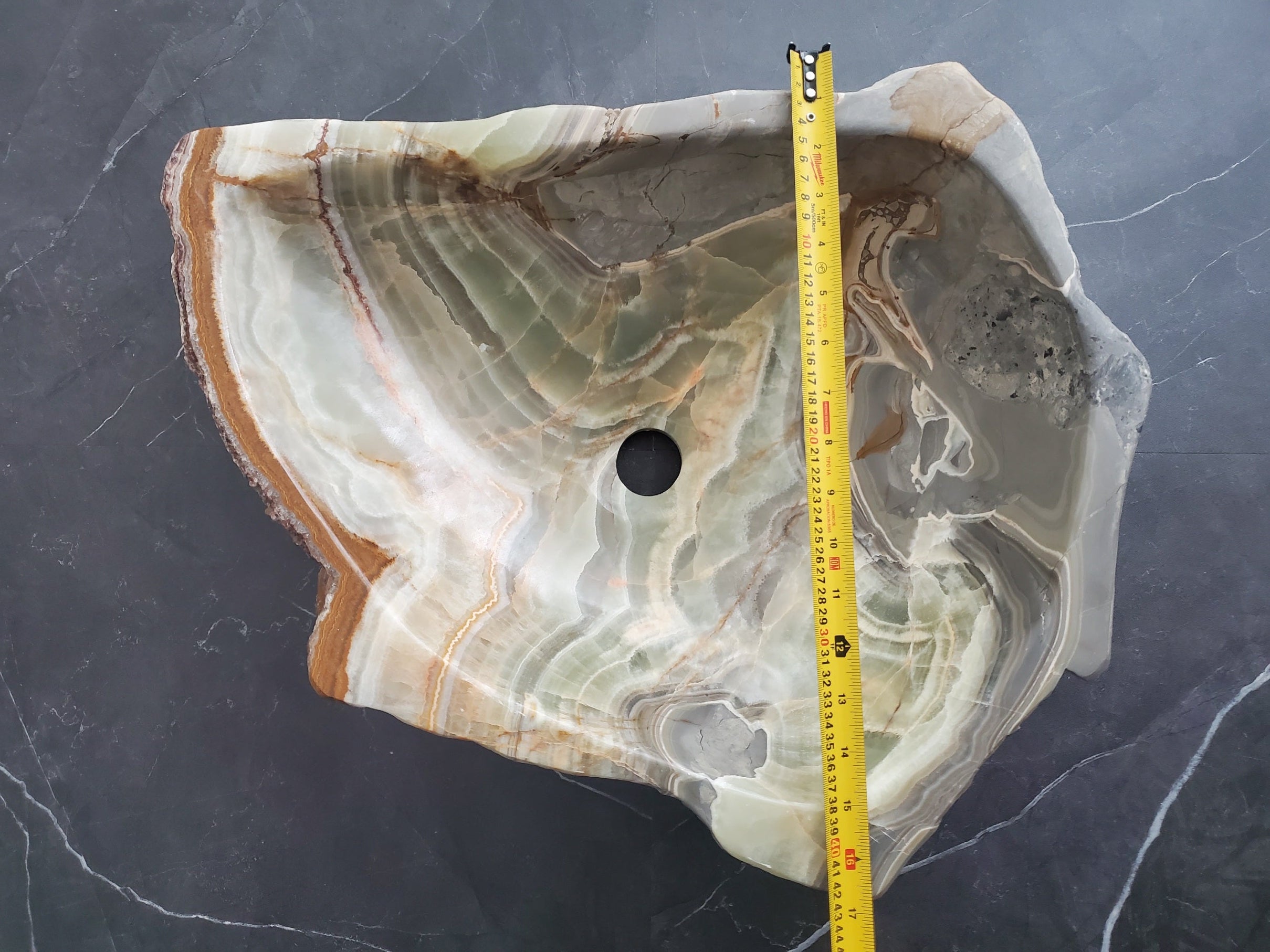 S25_12 Green Onyx Stone Vessel Bathroom Sink - 18 x 17 inch