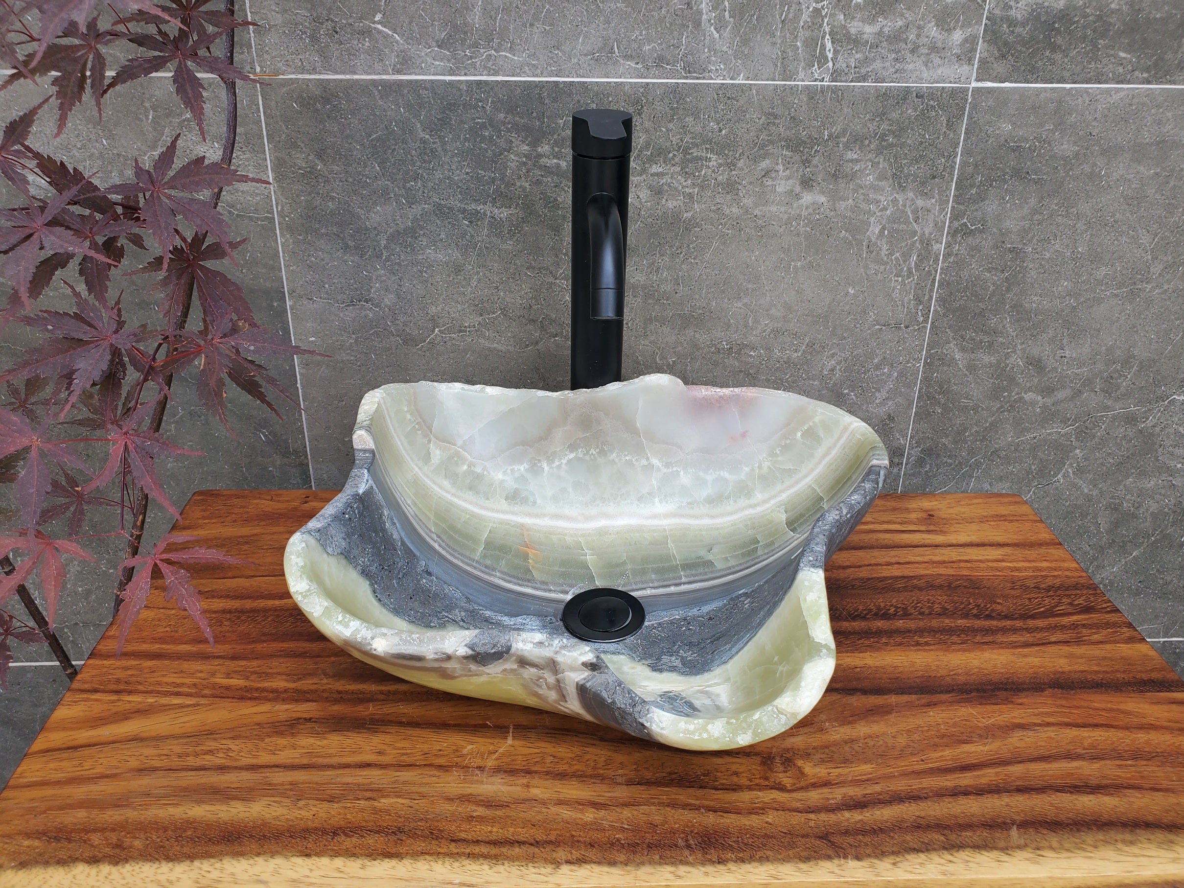S22_21 Onyx Stone Vessel Bathroom Sink - 16 x 14 inch