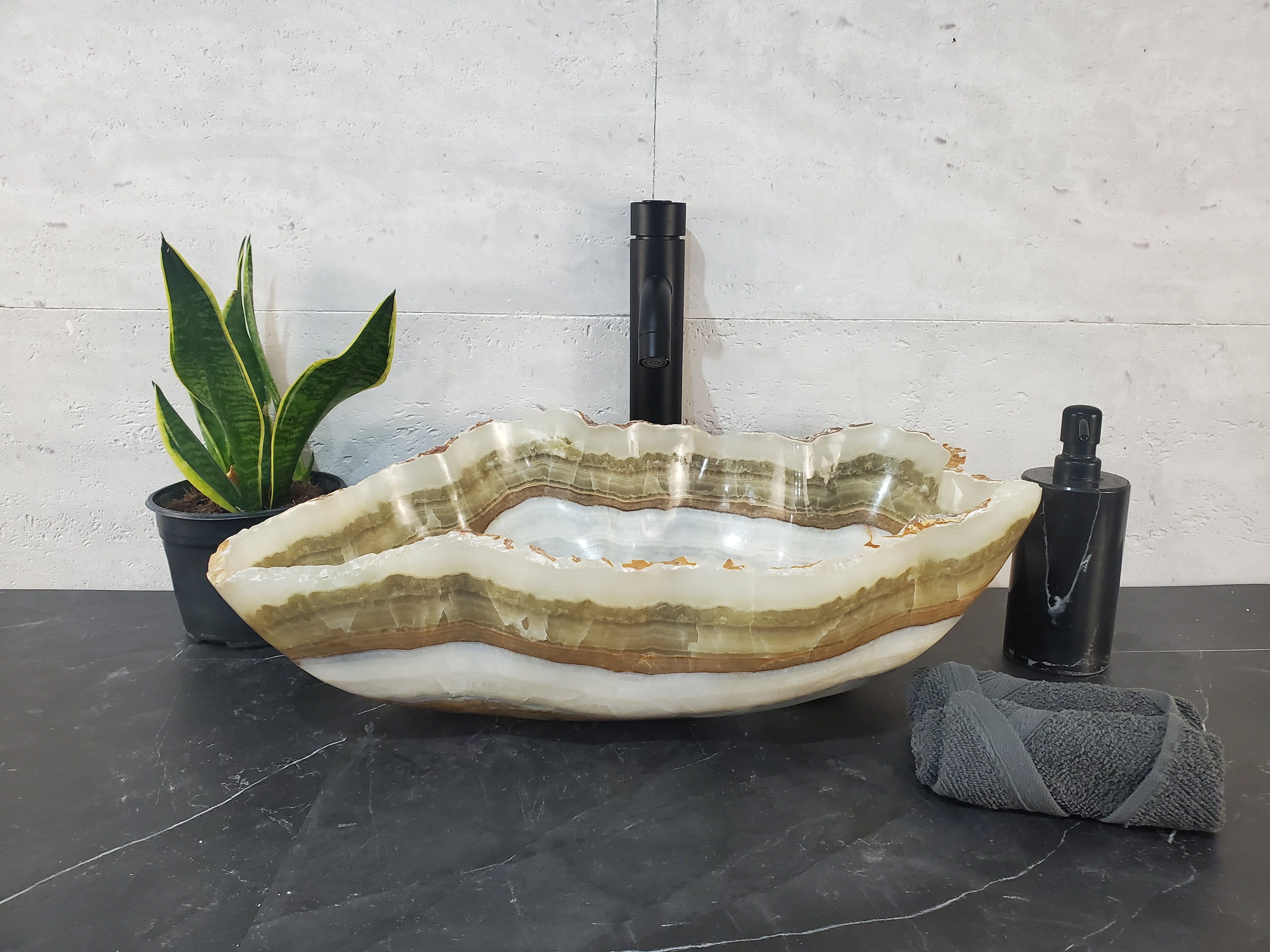 S27_21 Onyx Stone Bathroom Vessel Sink - 20 x 12 inch