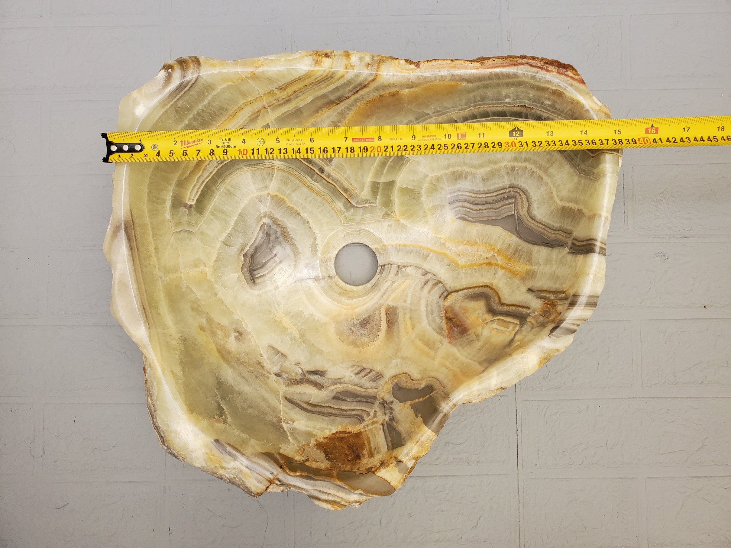 S23_19 Green and Brown Onyx Stone Vessel Bathroom Sink - 15 x 13 inch