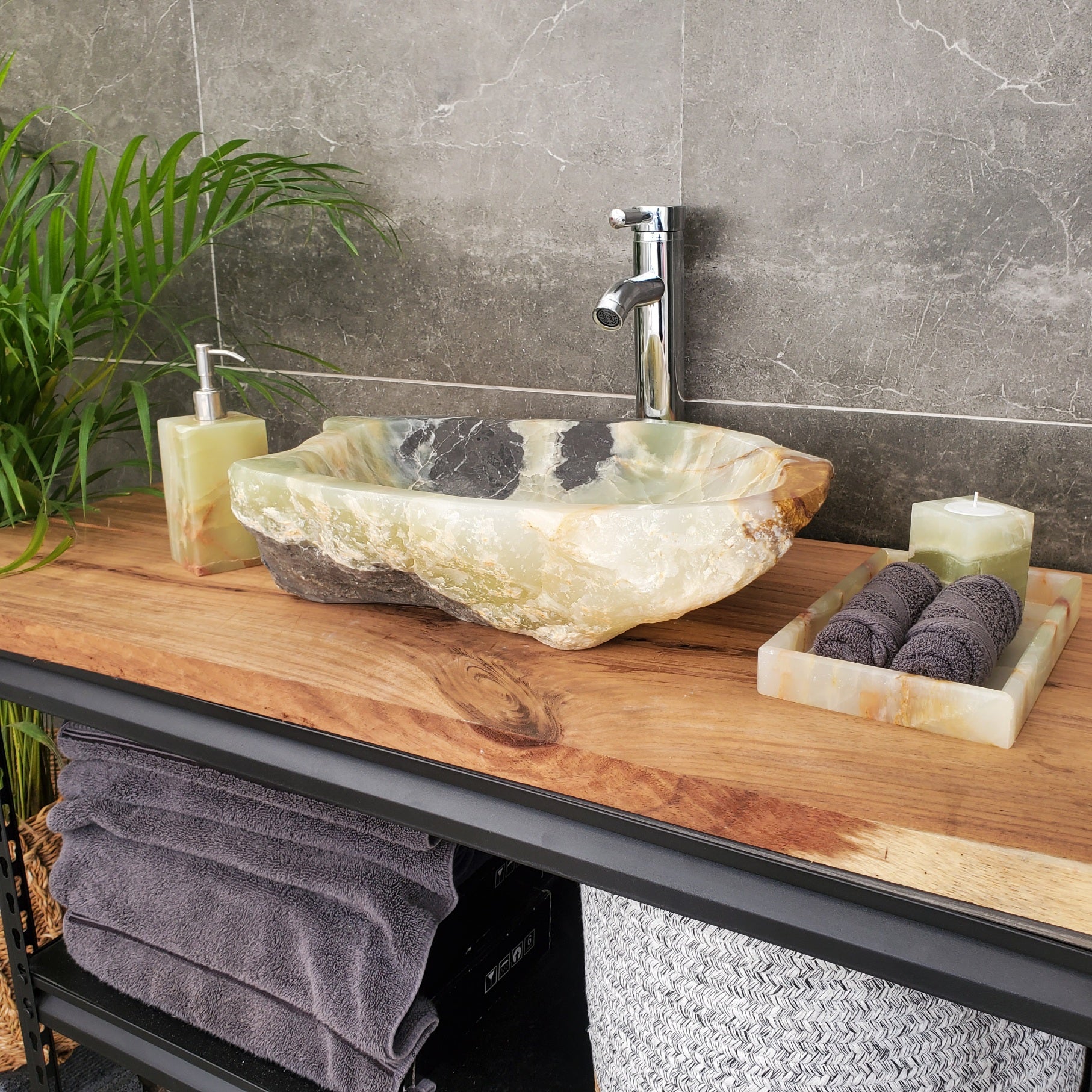S31_21 Onyx Stone Vessel Bathroom Sink