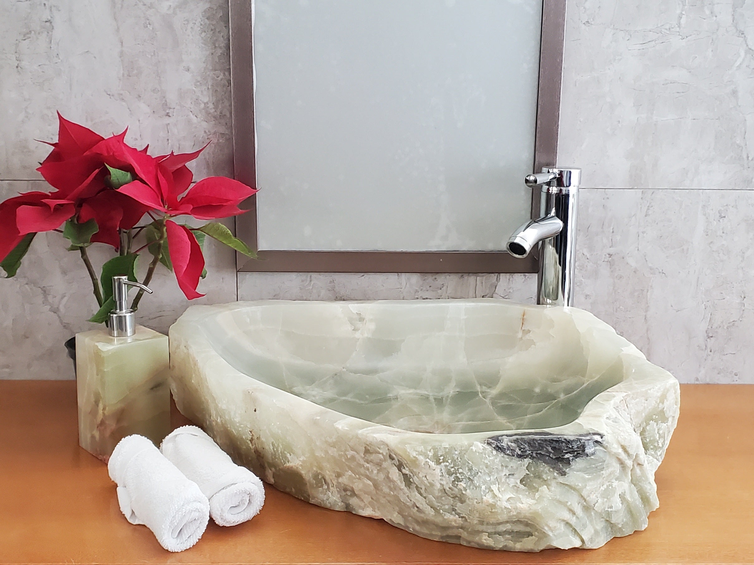 S23_32 Onyx Stone Vessel Bathroom Sink - 23 x 18 inch