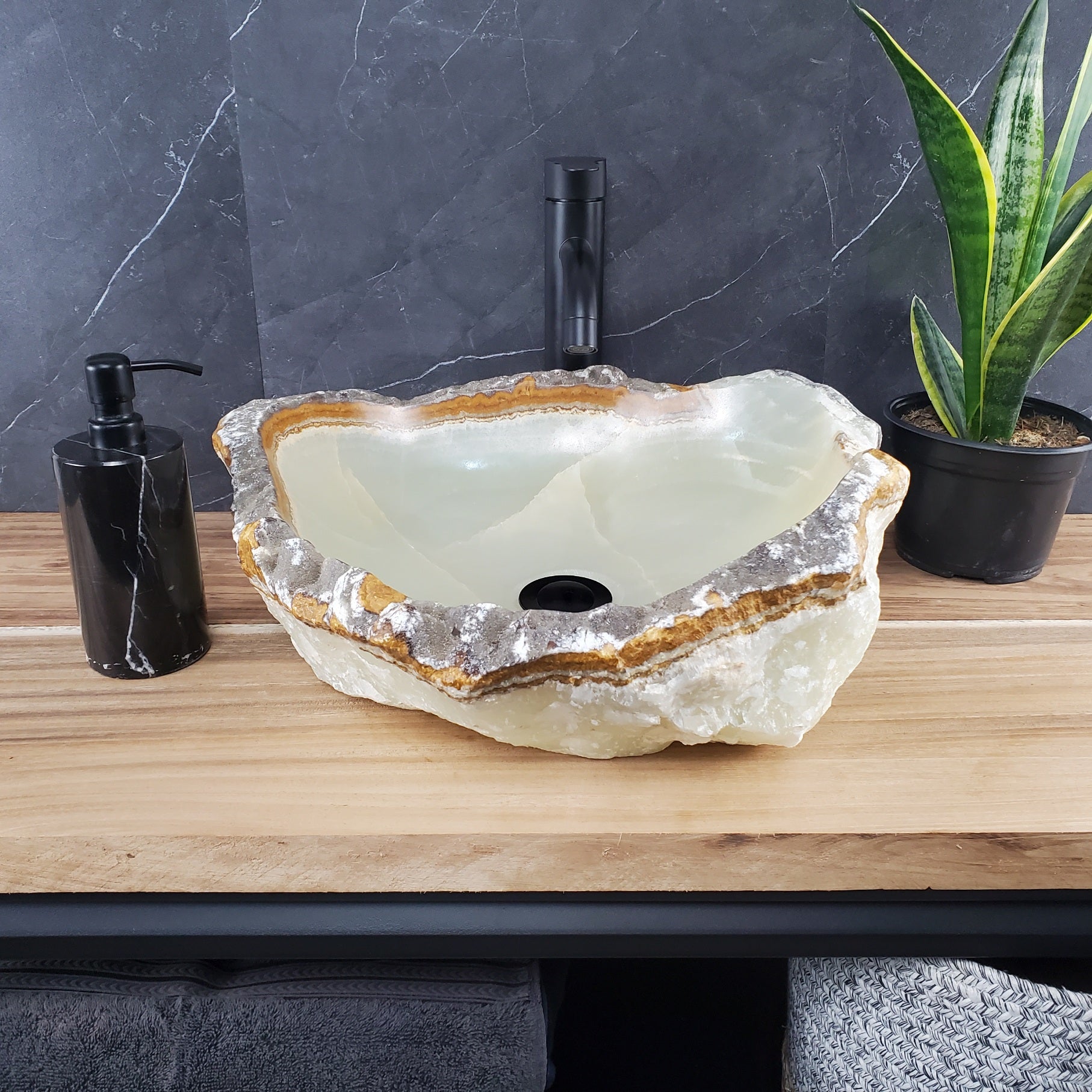 S28_15 Onyx Stone Vessel Bathroom Sink - 18 x 15 inch