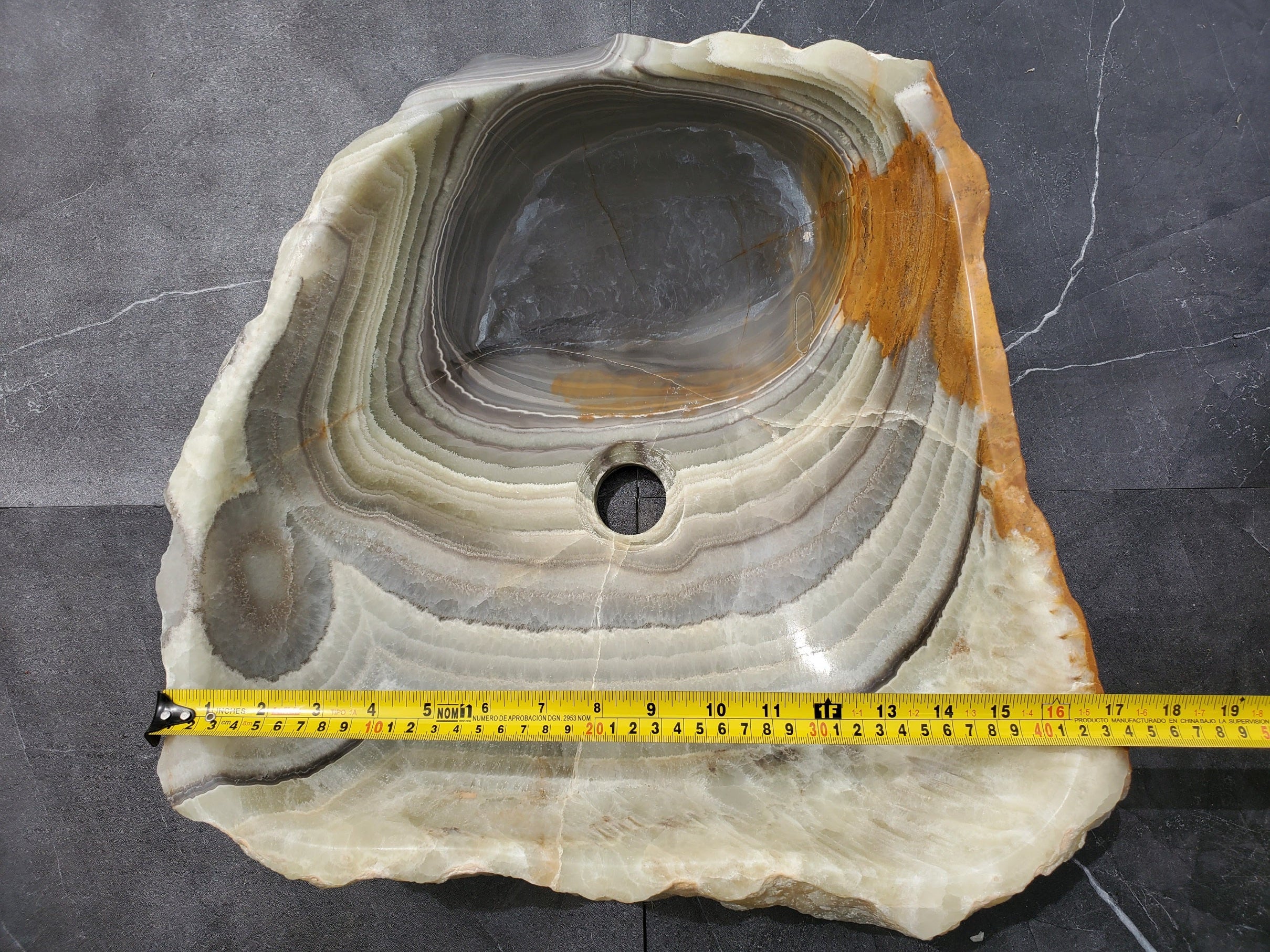 S30_34 Onyx Stone Vessel Bathroom Sink - 17.5 x 16.5 inch