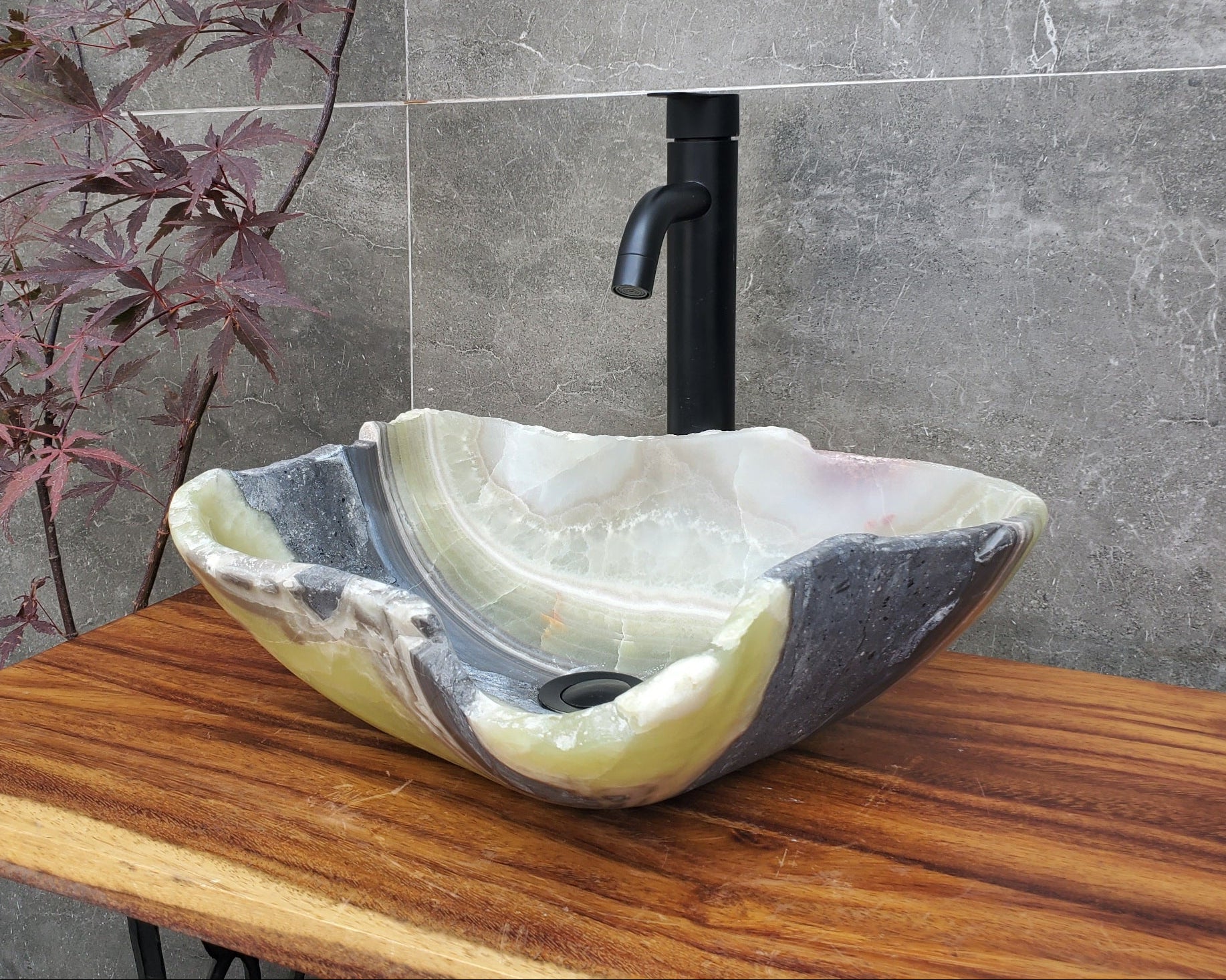 S22_21 Onyx Stone Vessel Bathroom Sink - 16 x 14 inch