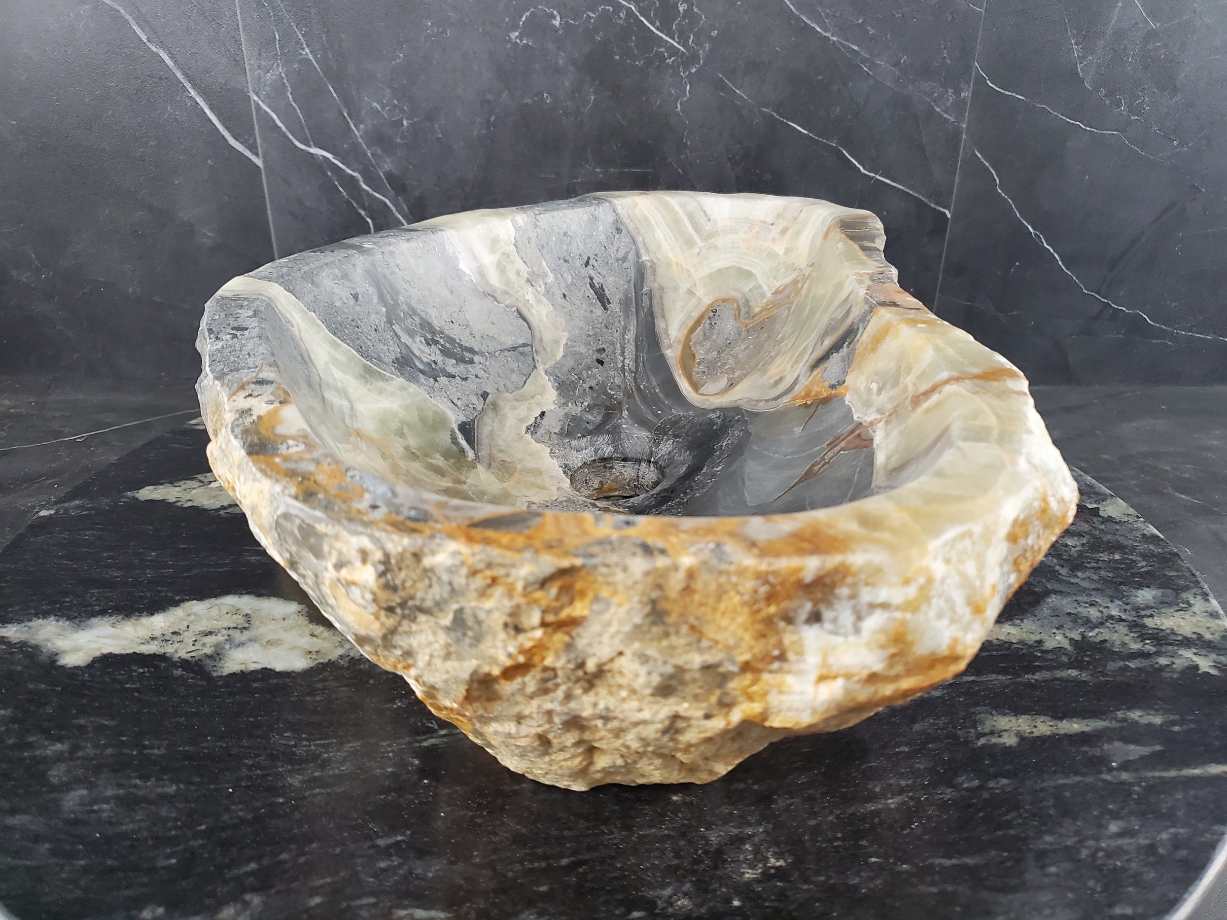 S25_19 Onyx Stone Vessel Bathroom Sink - 17 x 11 inch
