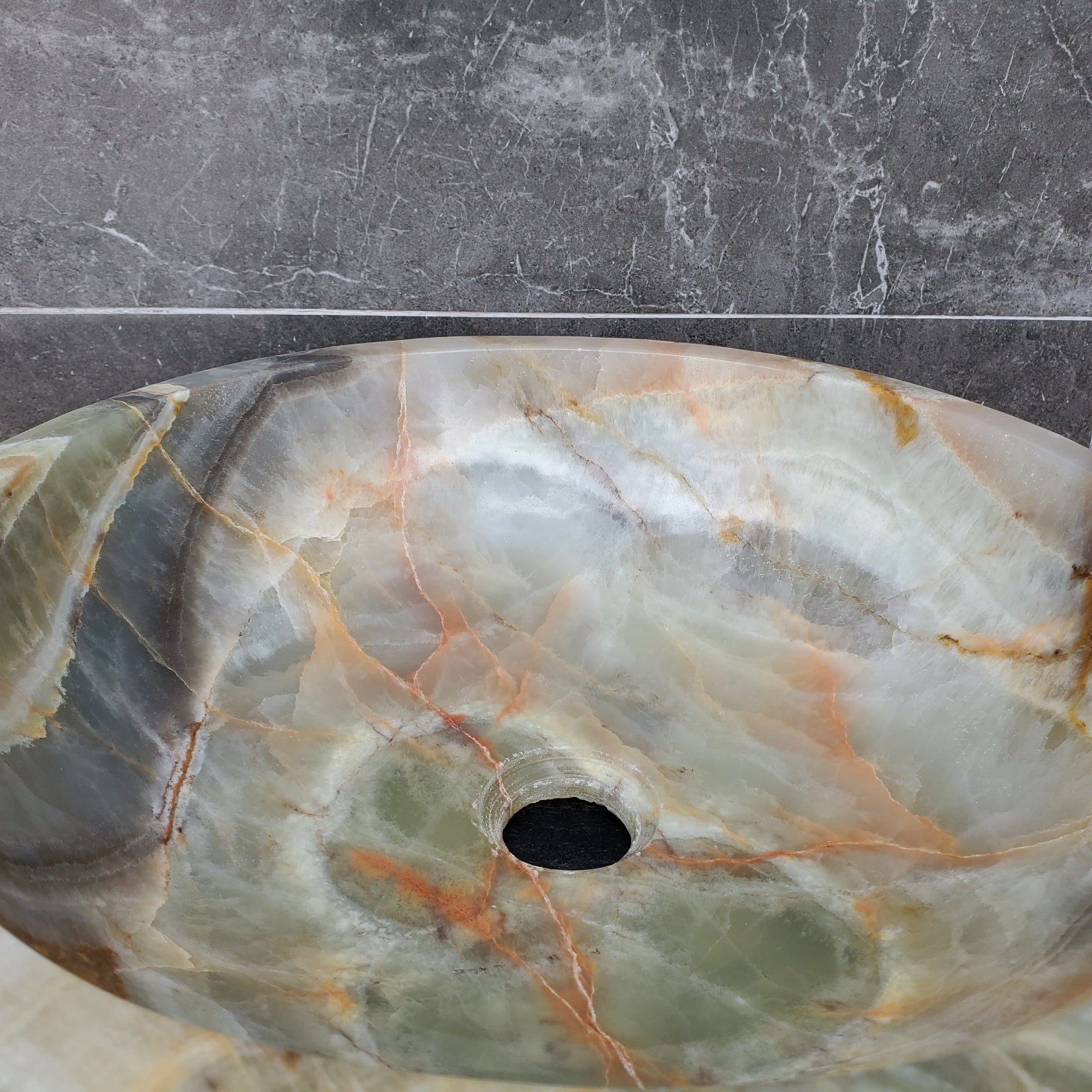 S29_29 Onyx Stone Vessel Bathroom Sink - 15 x 15 inch