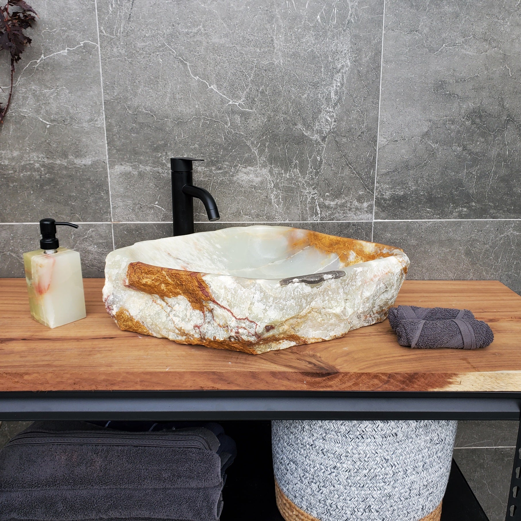 S30_28 Onyx Stone Vessel Bathroom Sink - 21 x 17 inch