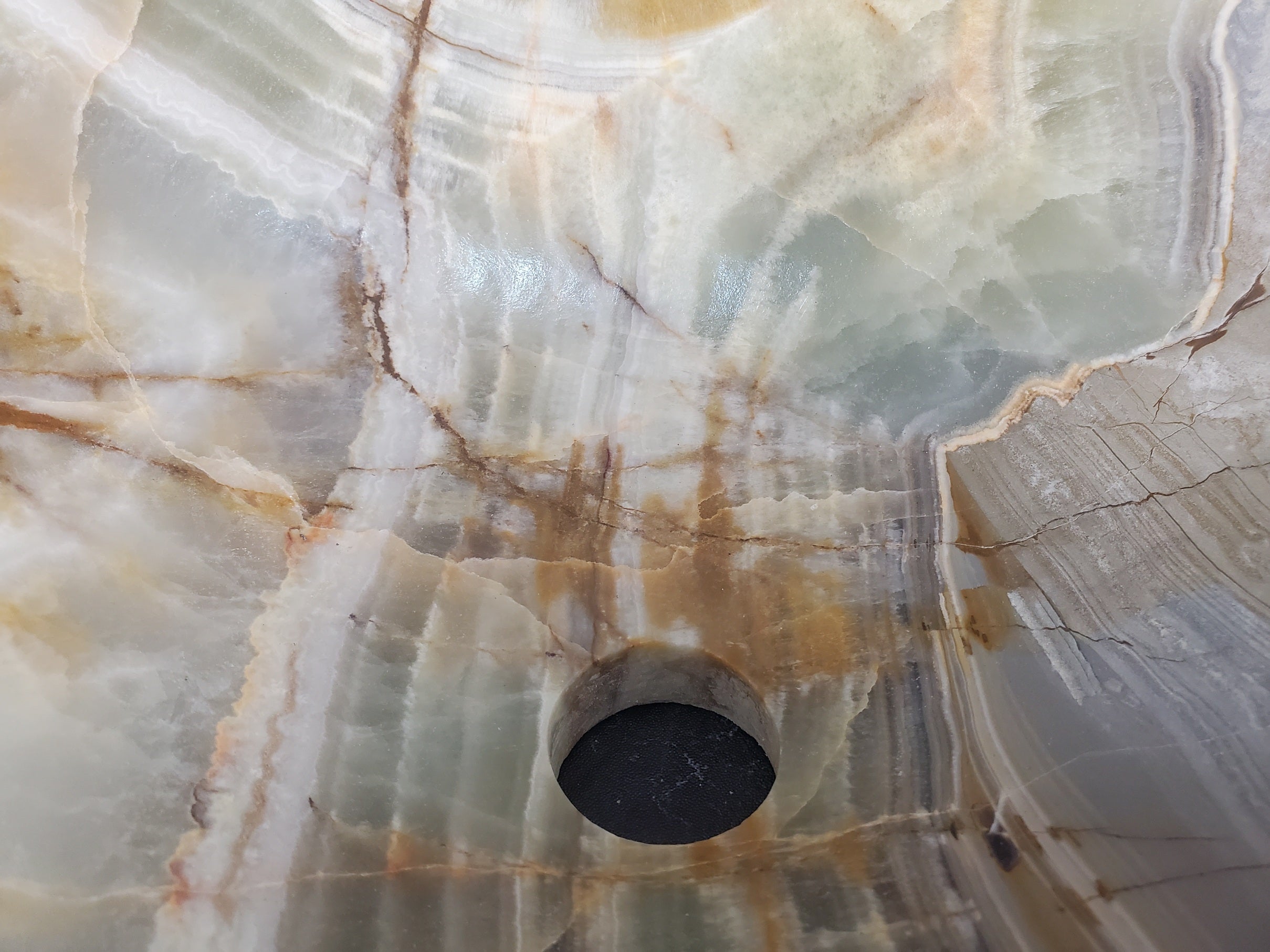 S25_08 Green Onyx Stone Vessel Bathroom Sink - 16 x 14.5 inch