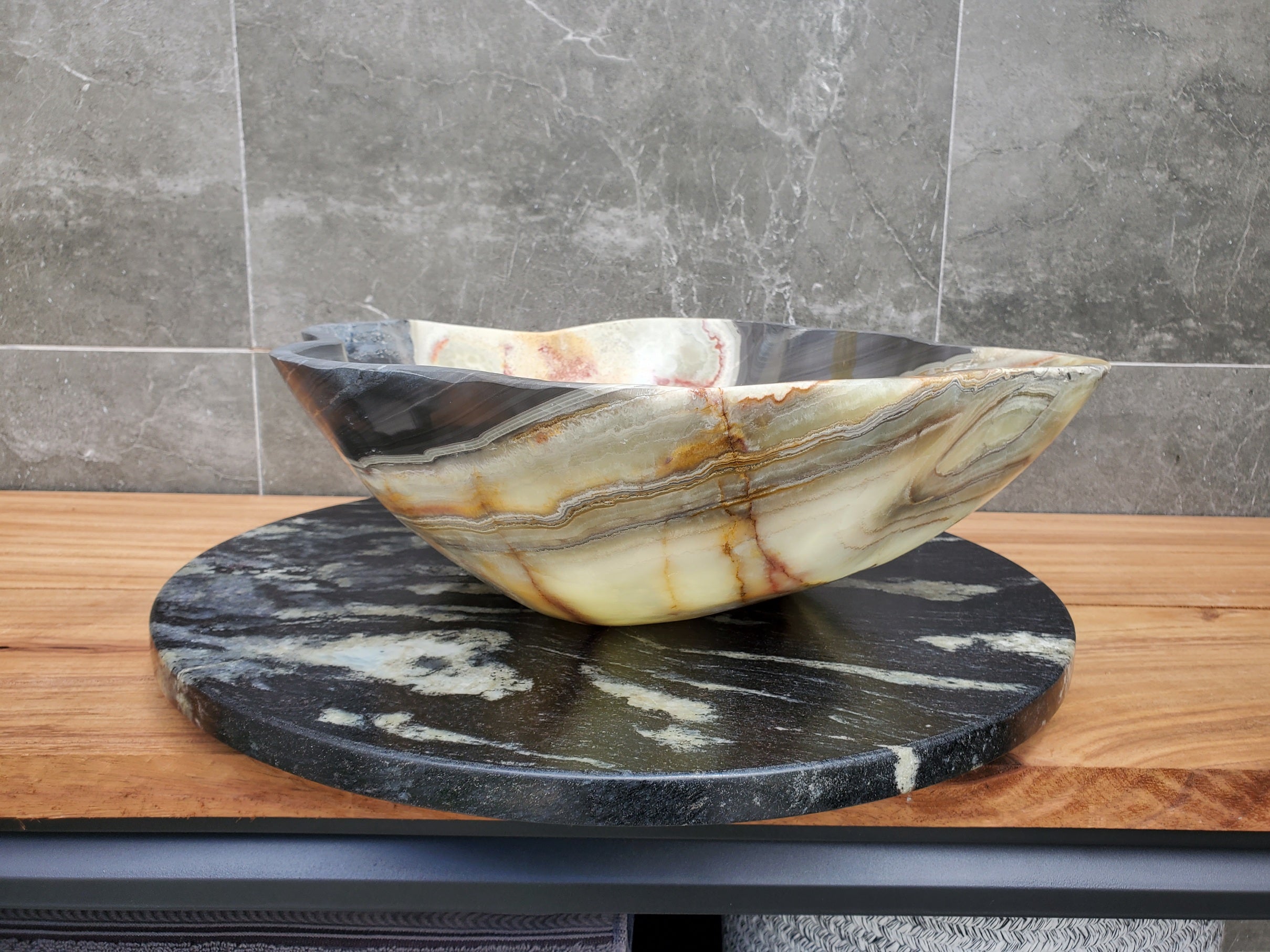 S31_01 Onyx Stone Vessel Bathroom Sink - 19 x 15 inch