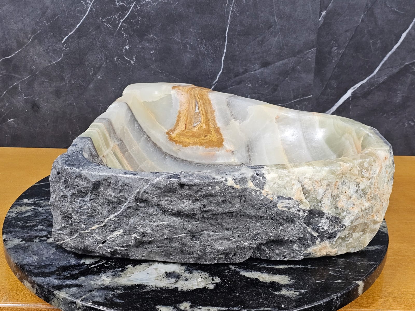 S26_12 Onyx Stone Vessel Bathroom Sink - 17.5 x 14.5 inch